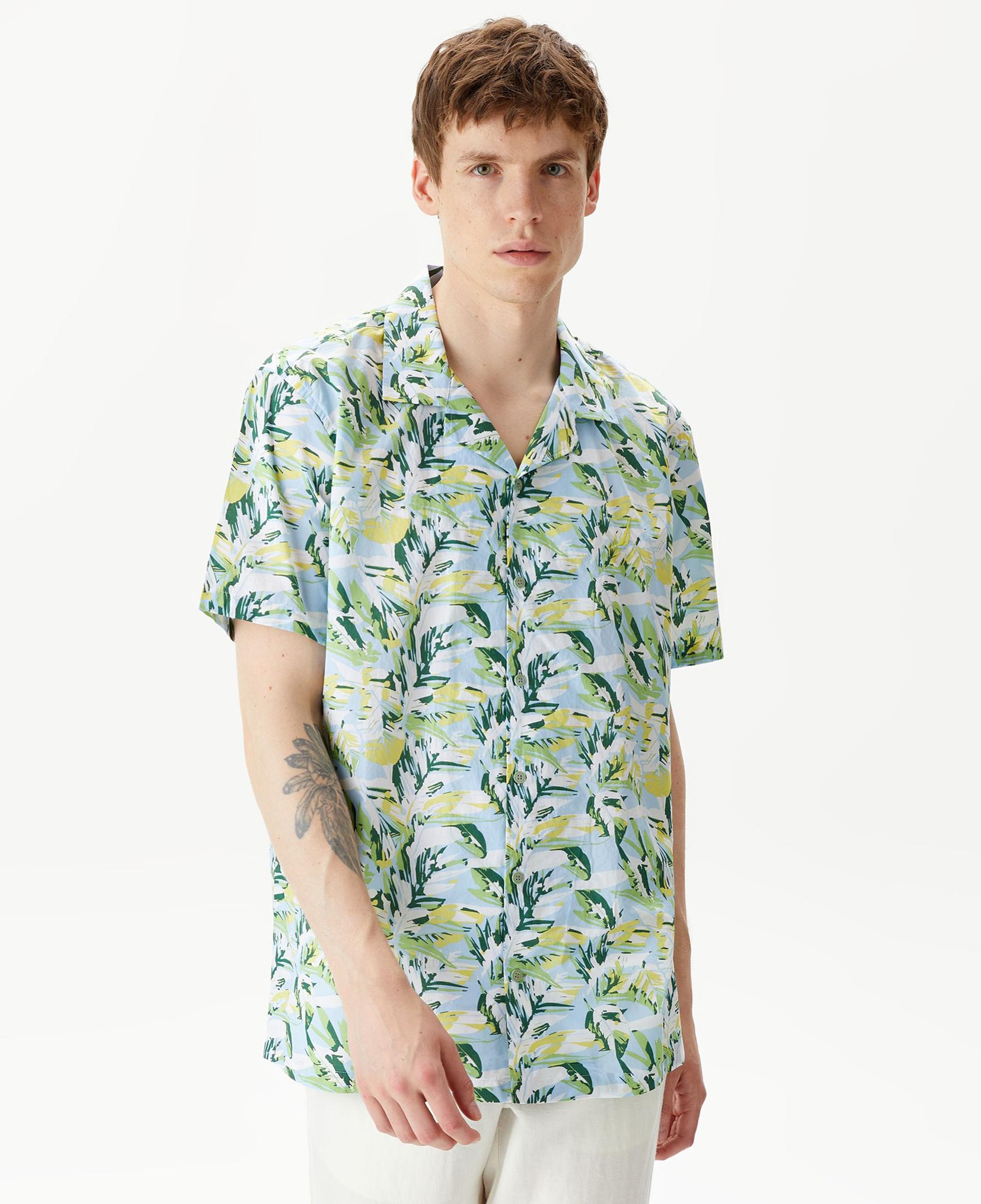 Nautica Erkek Mavi Classic Fit Kısa Kollu Desenli Gömlek