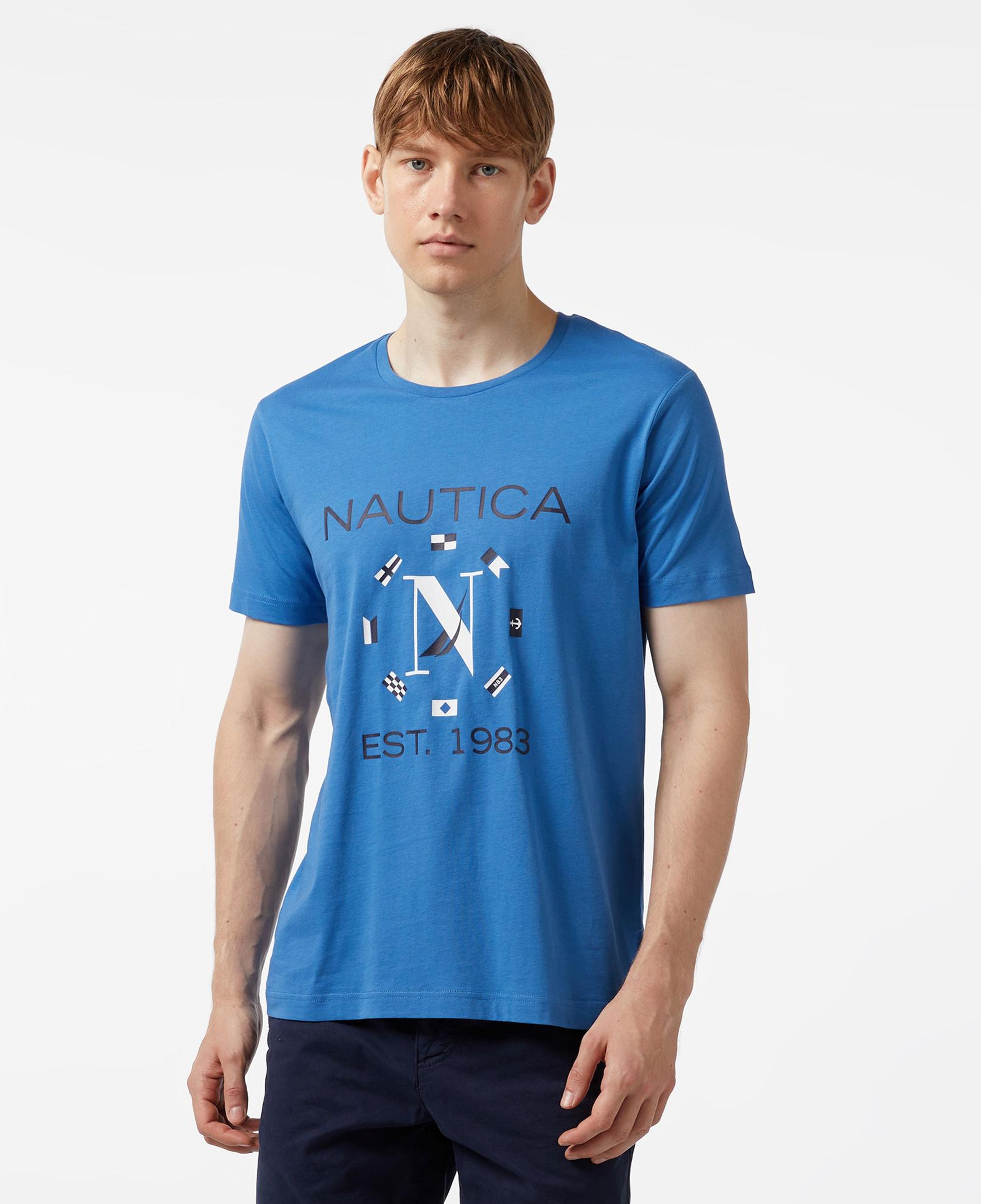 Nautica Erkek Mavi Standart Fit Kısa Kollu Baskılı T-Shirt
