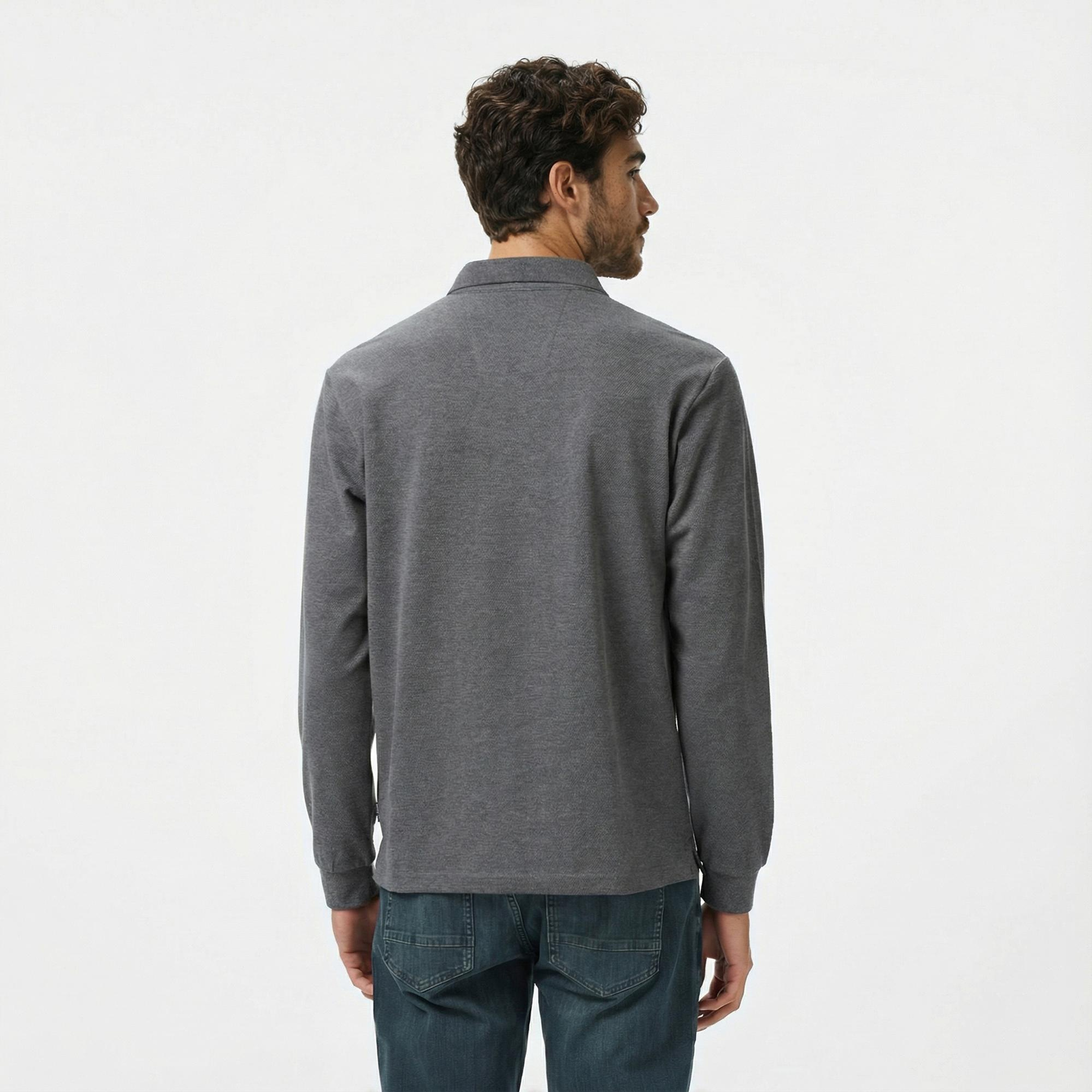 Nautica Erkek Gri Classic Fit Uzun Kollu Polo Yaka T-Shirt