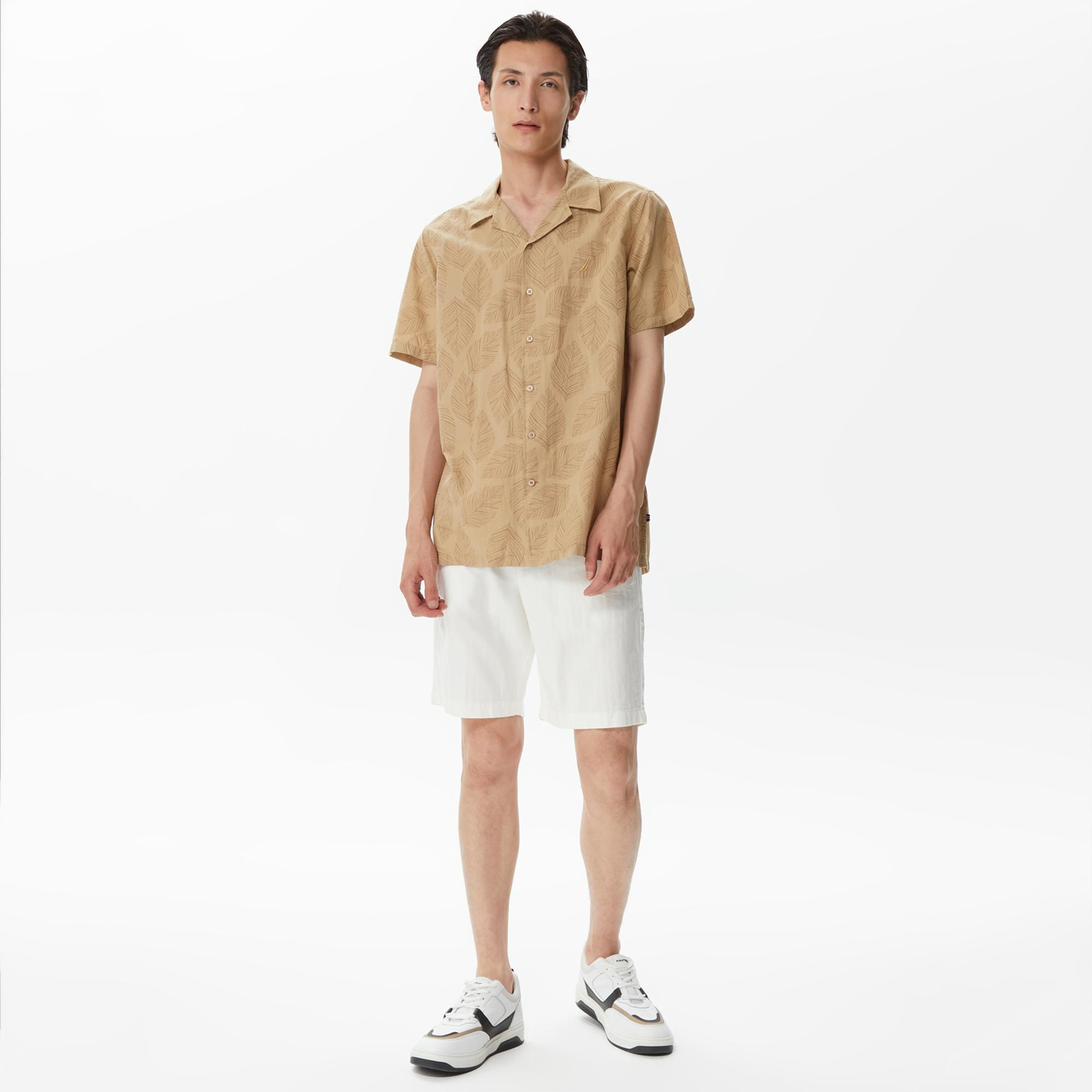 Nautica Erkek Bej Classic Fit Kısa Kollu Gömlek