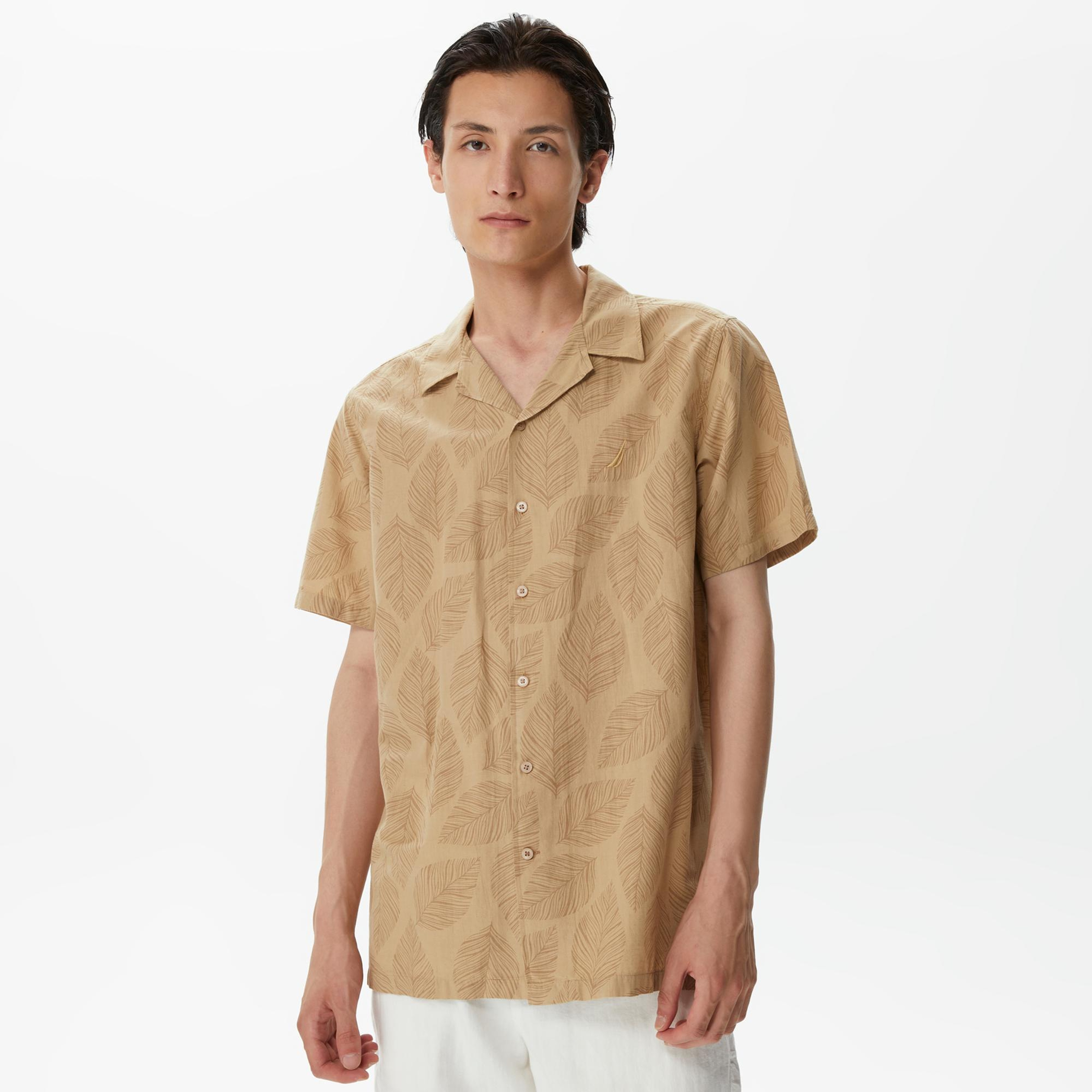 Nautica Erkek Bej Classic Fit Kısa Kollu Gömlek