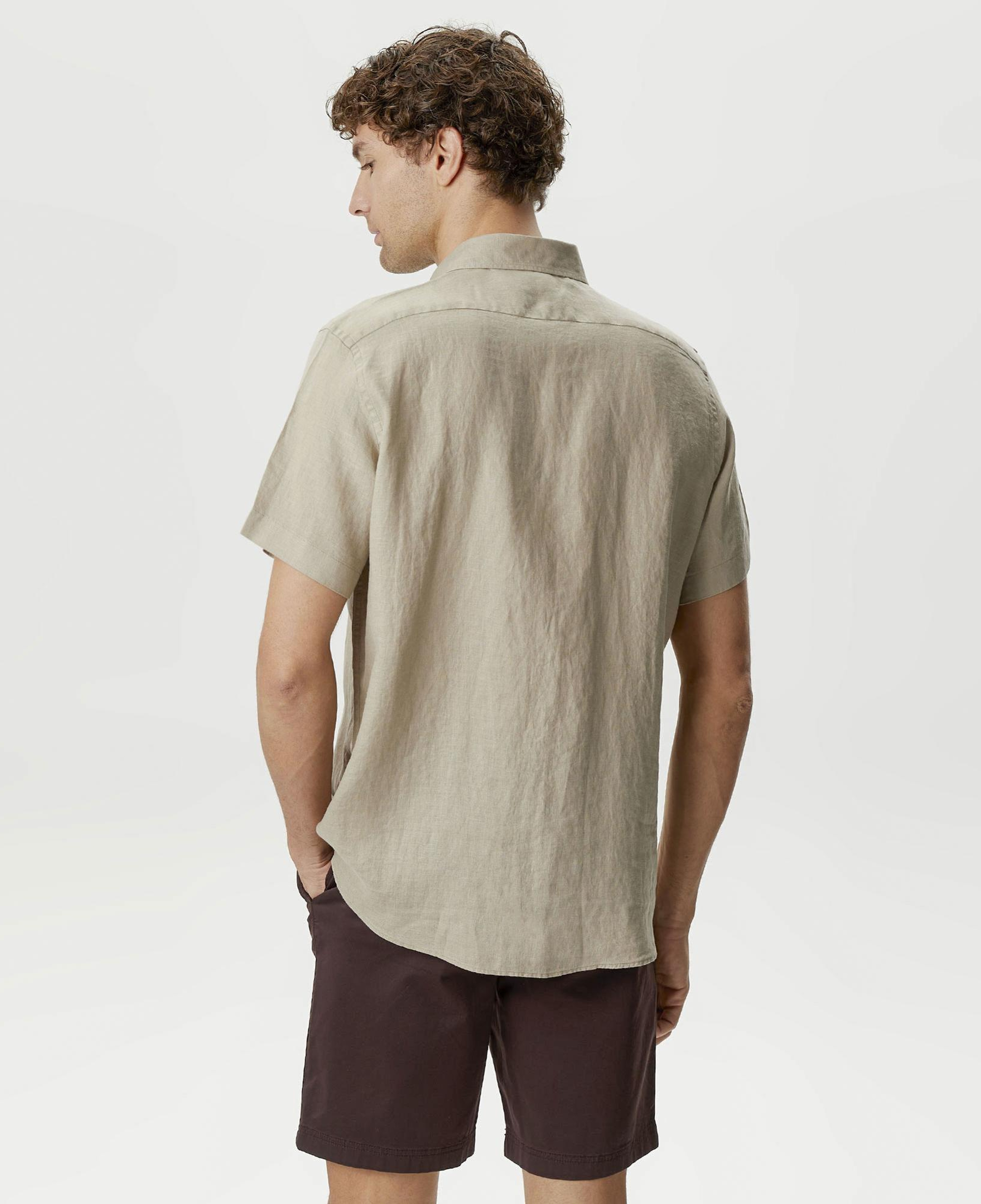 Nautica Erkek Bej Classic Fit Kısa Kollu Keten Gömlek