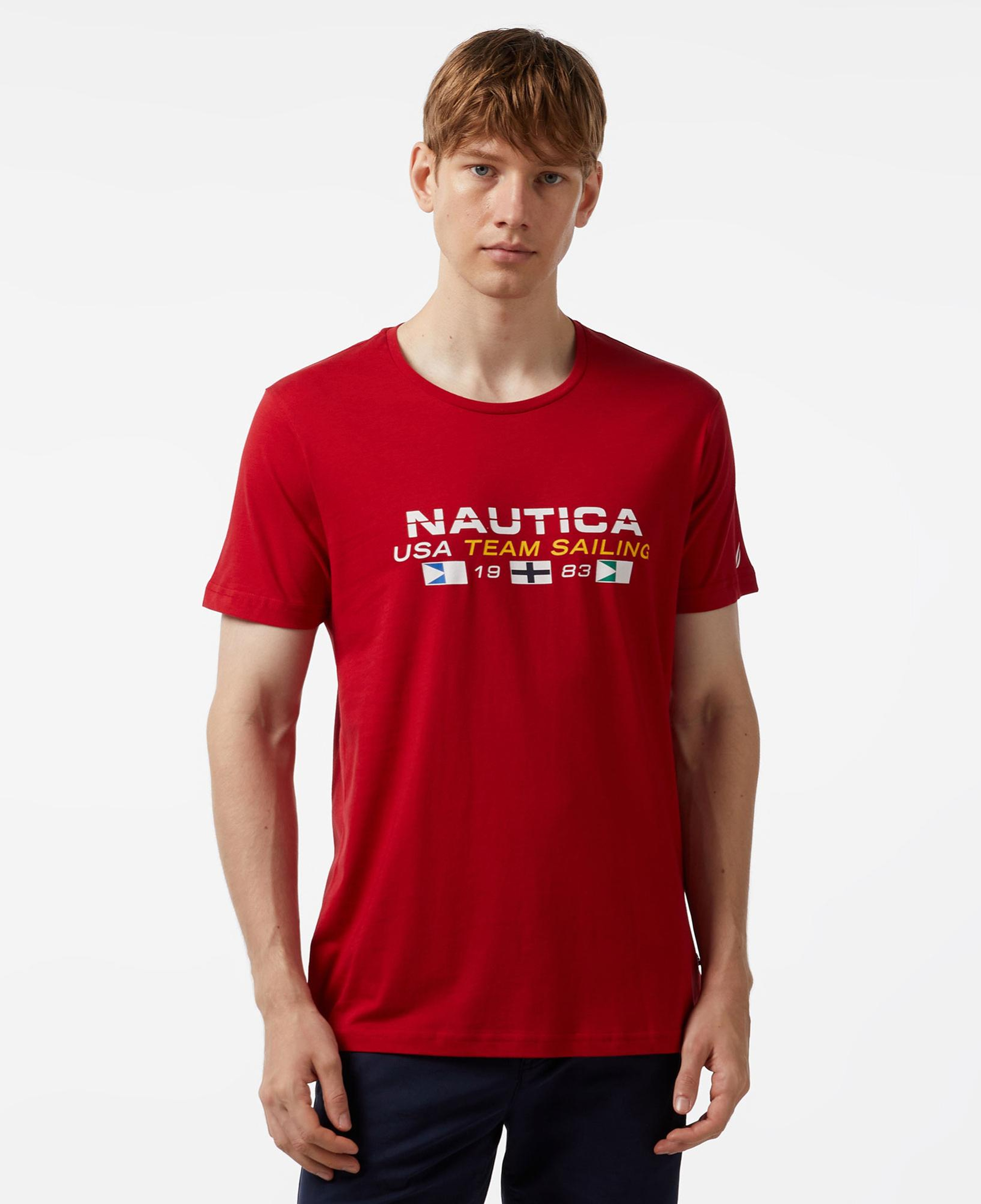 Nautica Erkek Kırmızı Standart Fit Kısa Kollu Baskılı T-Shirt