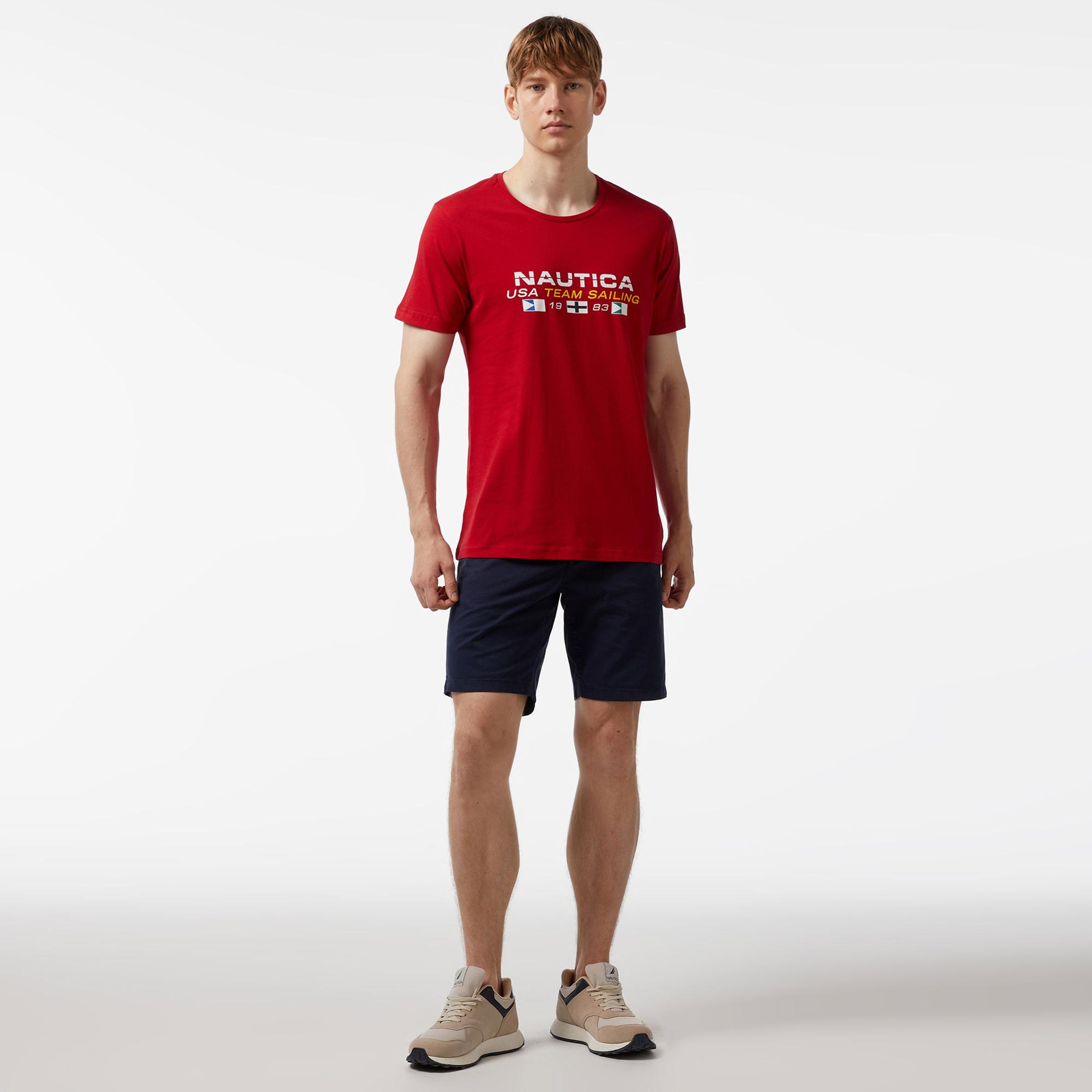Nautica Erkek Kırmızı Standart Fit Kısa Kollu Baskılı T-Shirt