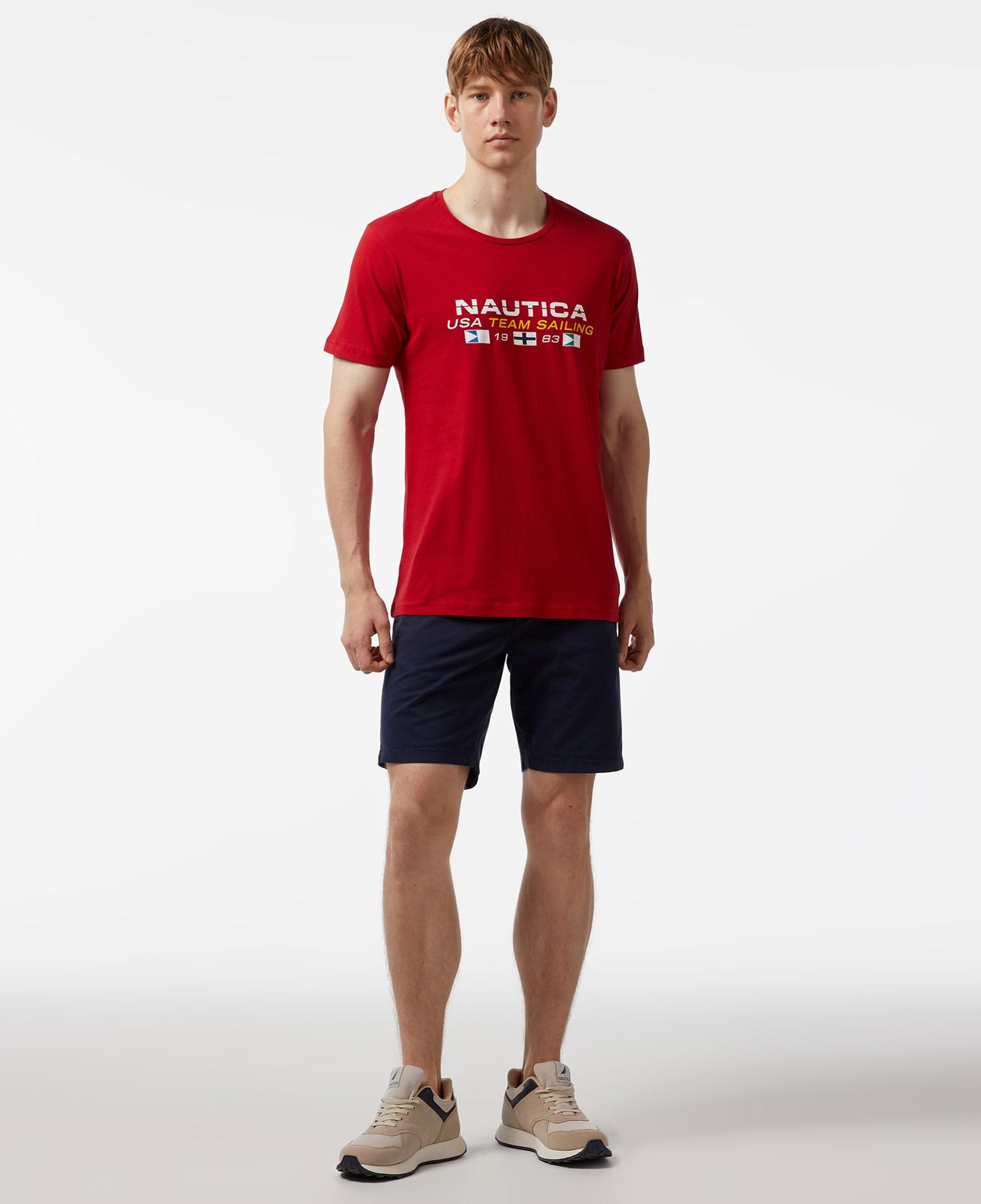 Nautica Erkek Kırmızı Standart Fit Kısa Kollu Baskılı T-Shirt