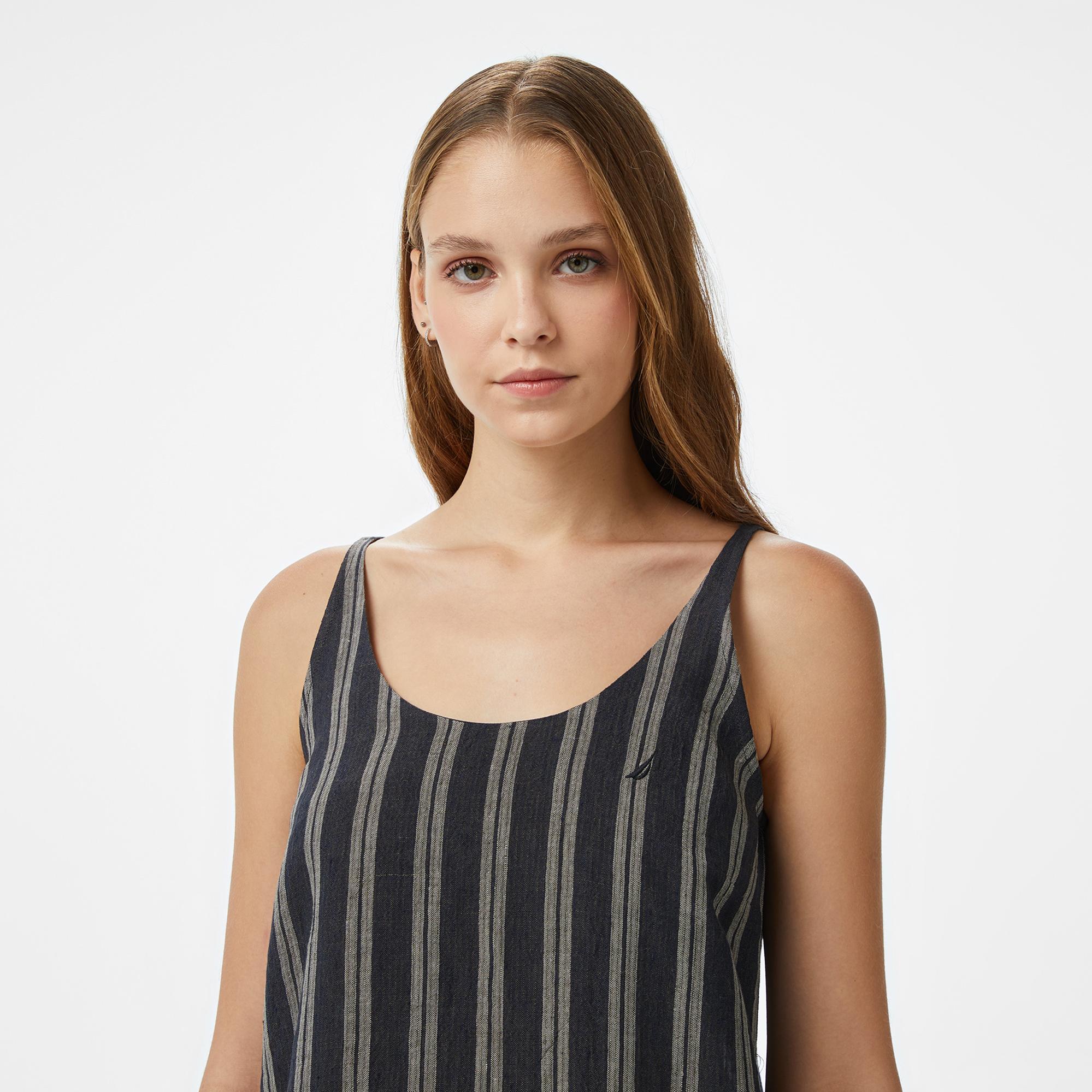 Nautica Kadın Siyah Regular Fit Çizgili Elbise