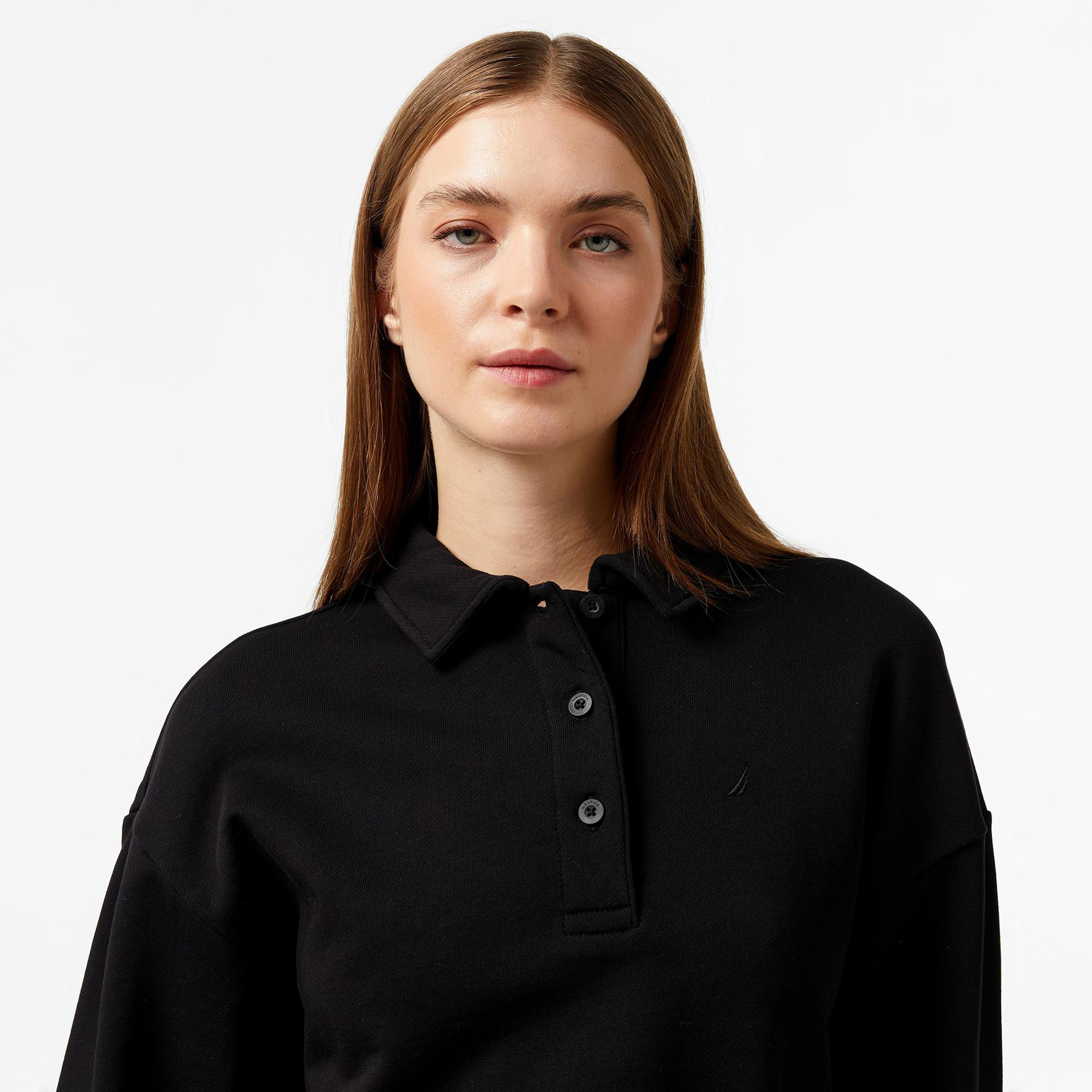 Nautica Kadın Siyah Oversize Uzun Kollu Polo