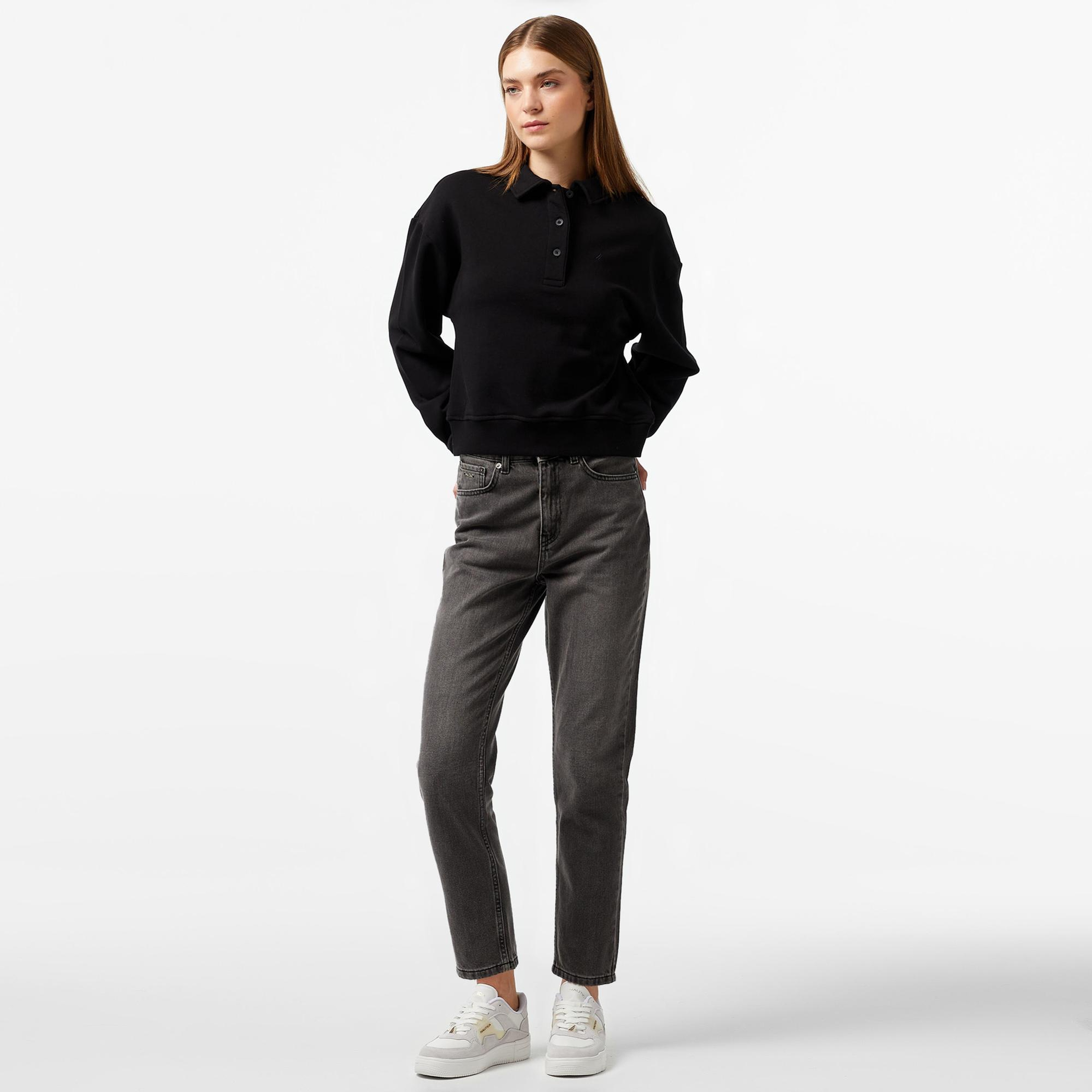 Nautica Kadın Siyah Oversize Uzun Kollu Polo