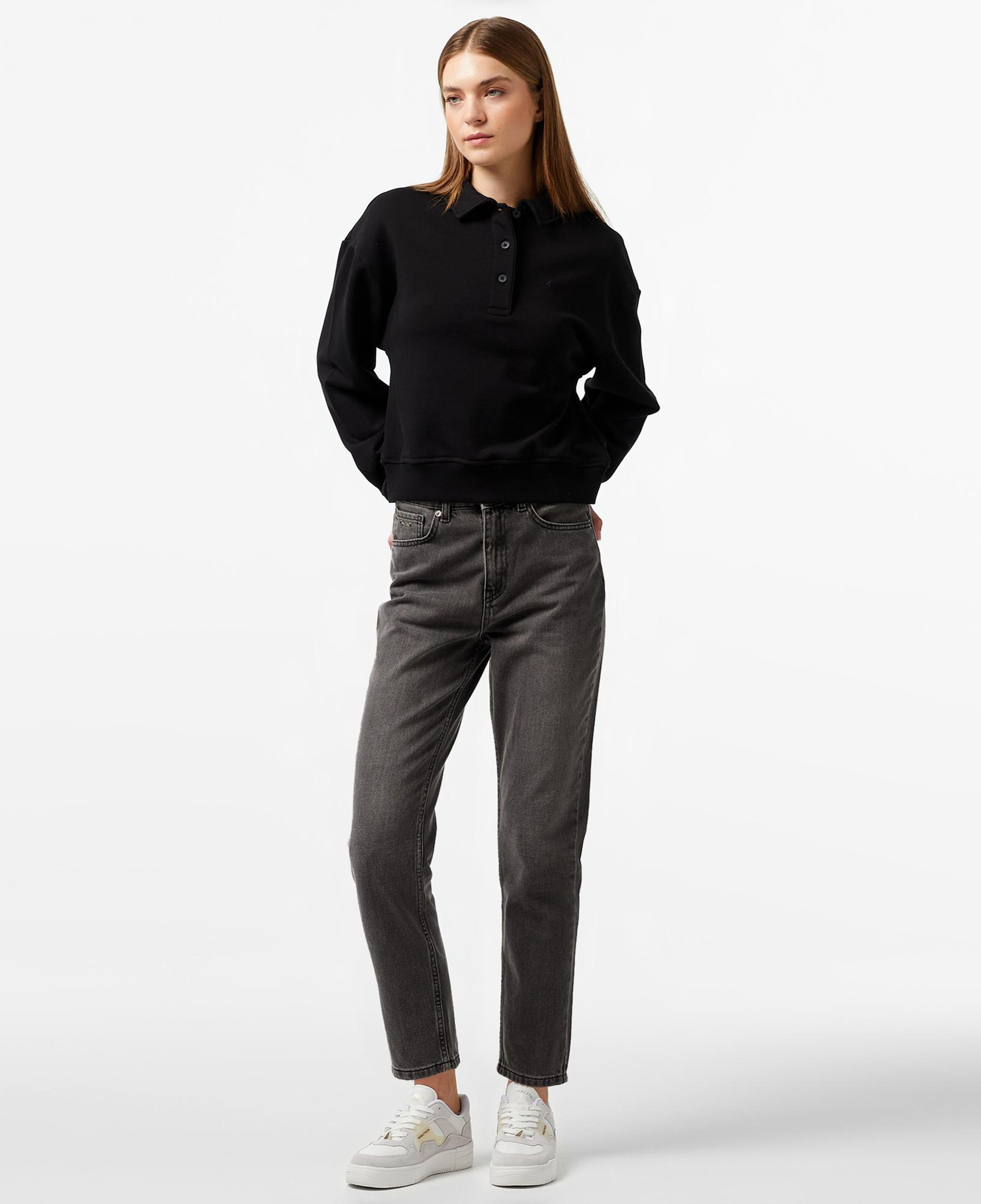 Nautica Kadın Siyah Oversize Uzun Kollu Polo