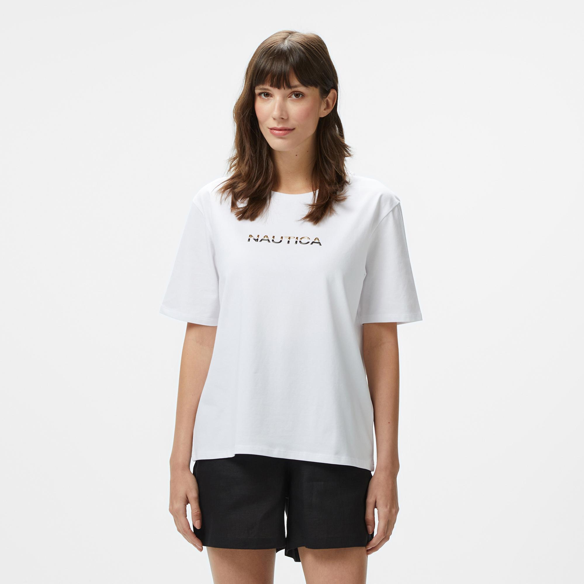 Nautica Kadın Beyaz Regular Fit Baskılı T-Shirt