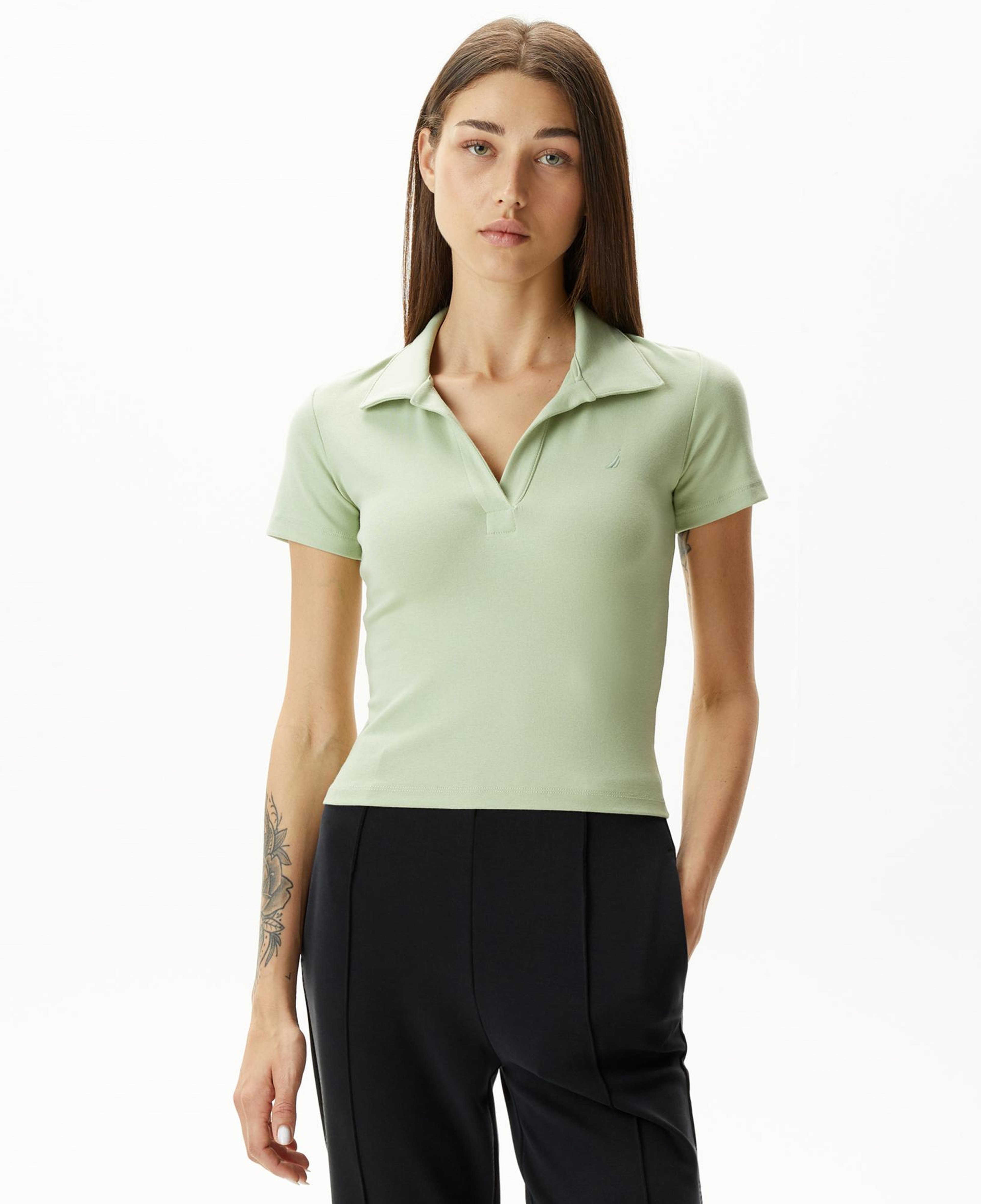 Nautica Kadın Yeşil Slim Fit Kısa Kollu Polo Yaka T-Shirt