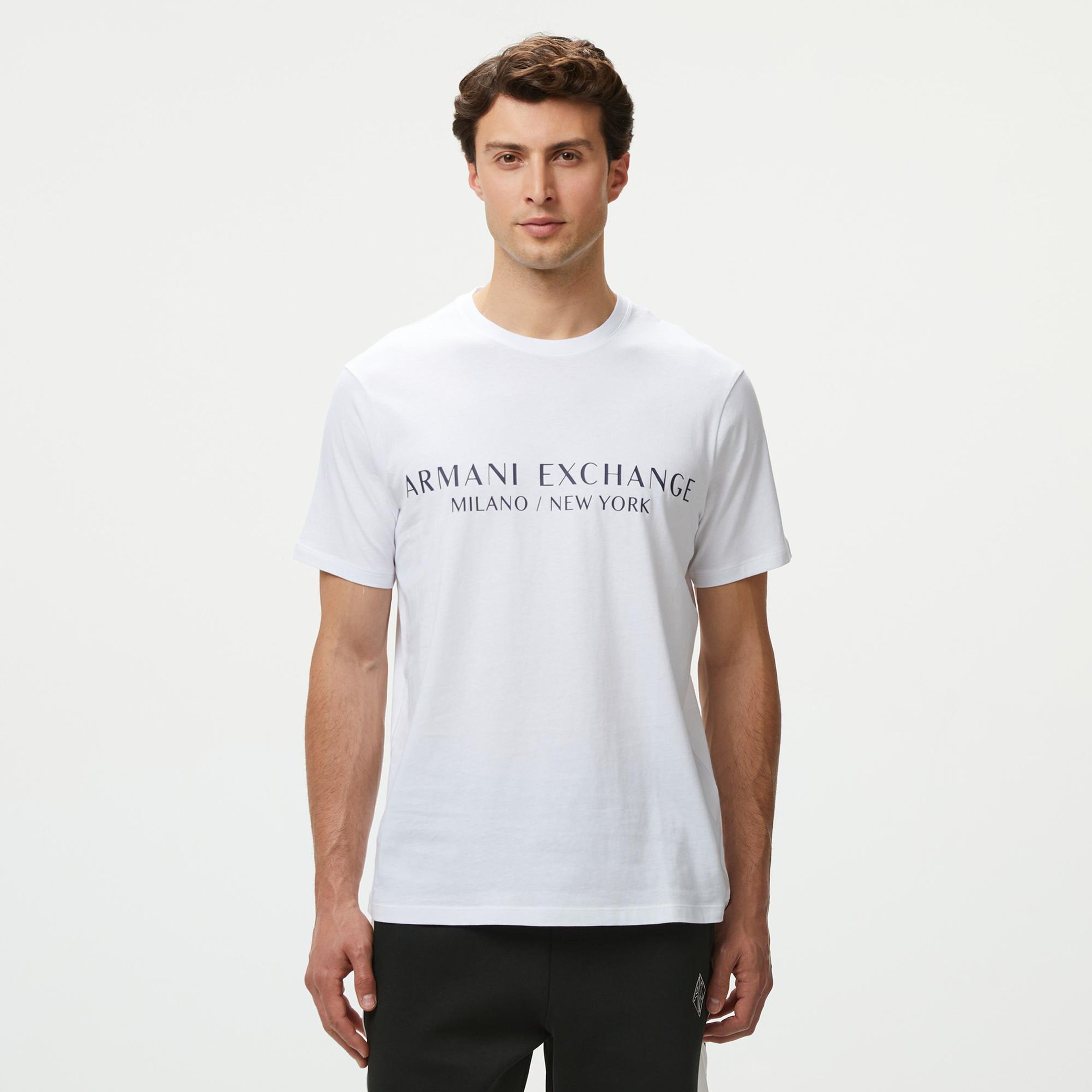 Armani Exchange Erkek Beyaz Bisiklet Yaka T-Shirt