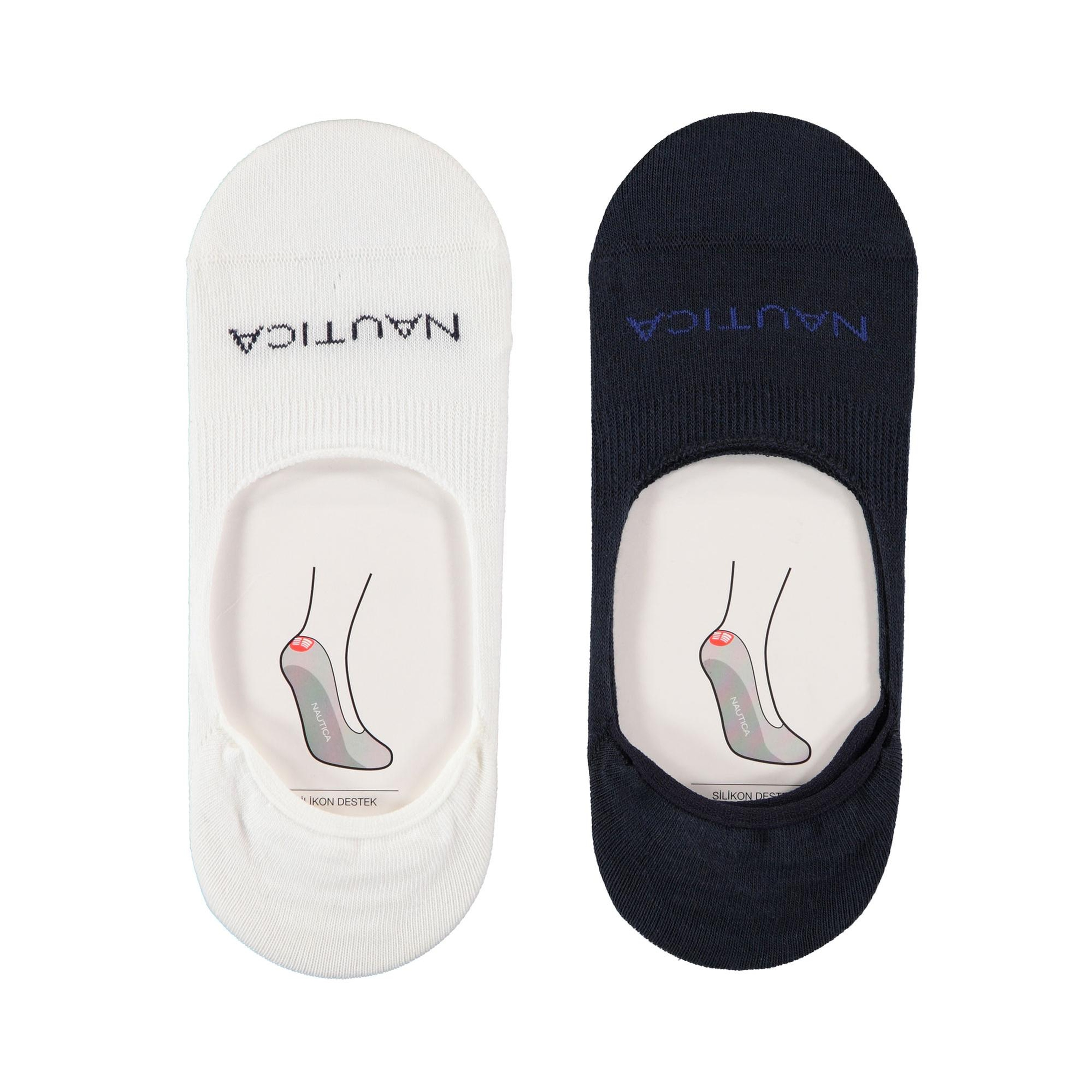 Nautica Unisex Lacivert Beyaz 2li Babet Çorap