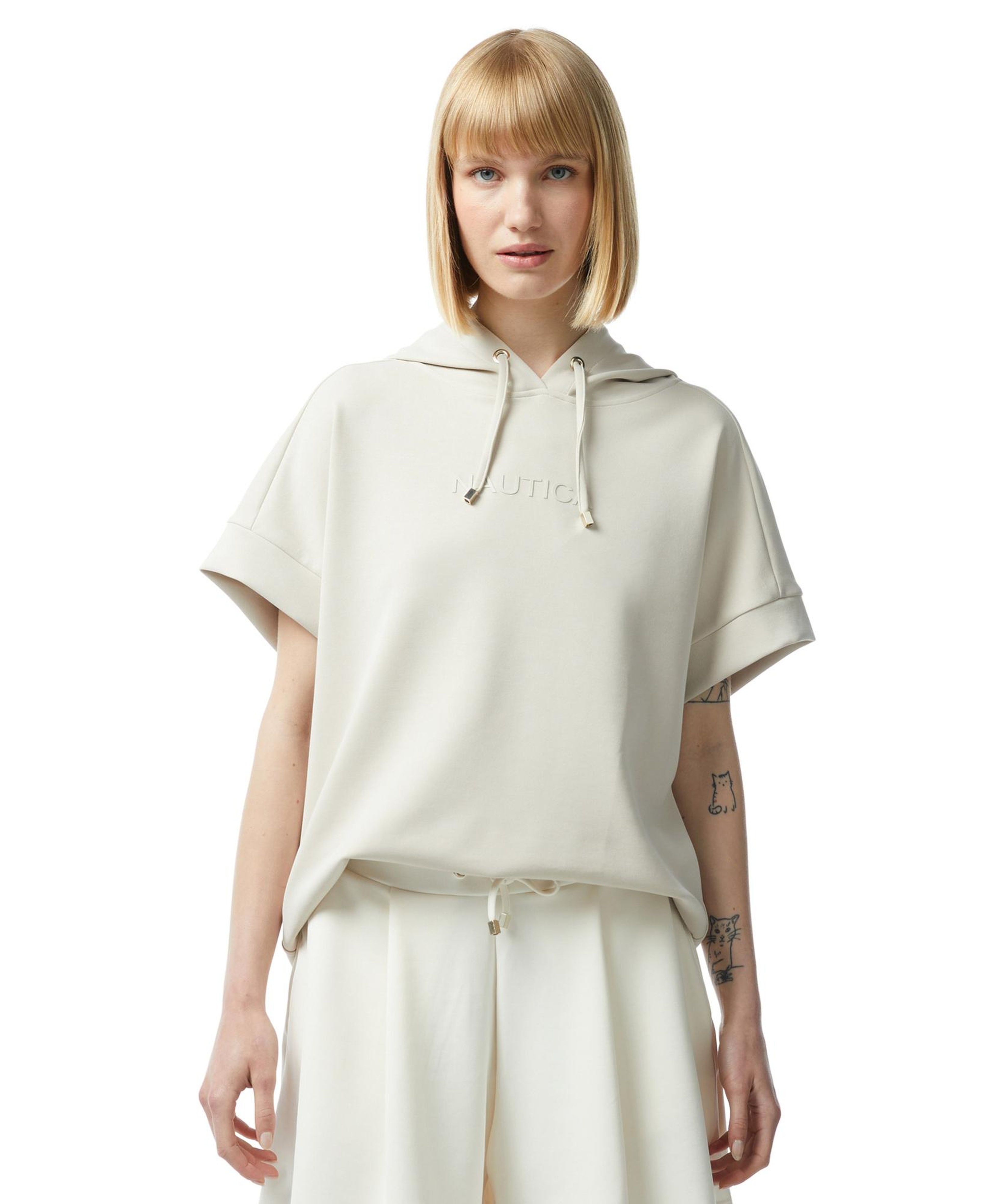 Nautica Kadın Beyaz Relaxed Fit Kısa Kollu Sweatshirt