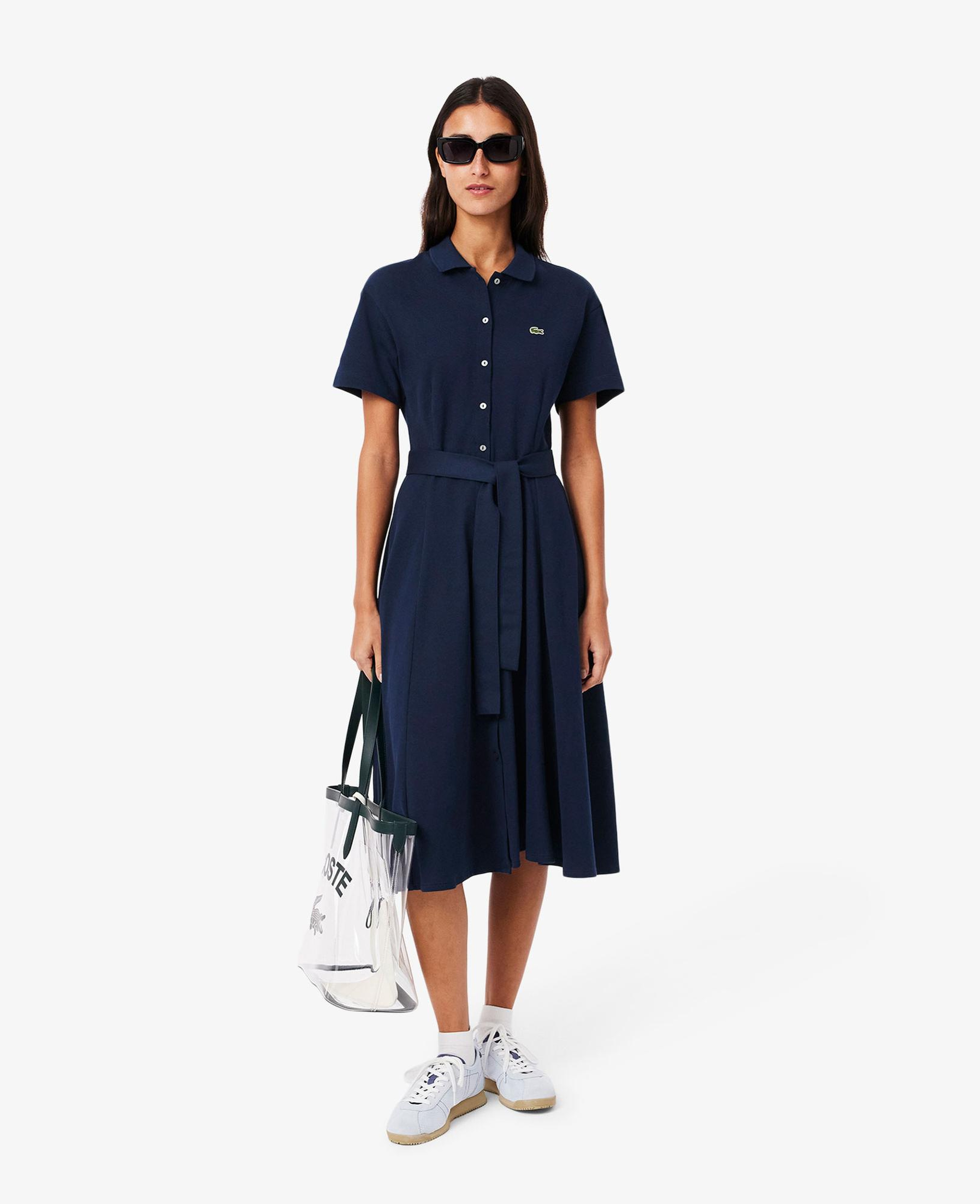 Lacoste Kadın Flare Fit Kısa Kollu Polo Yaka Lacivert Elbise