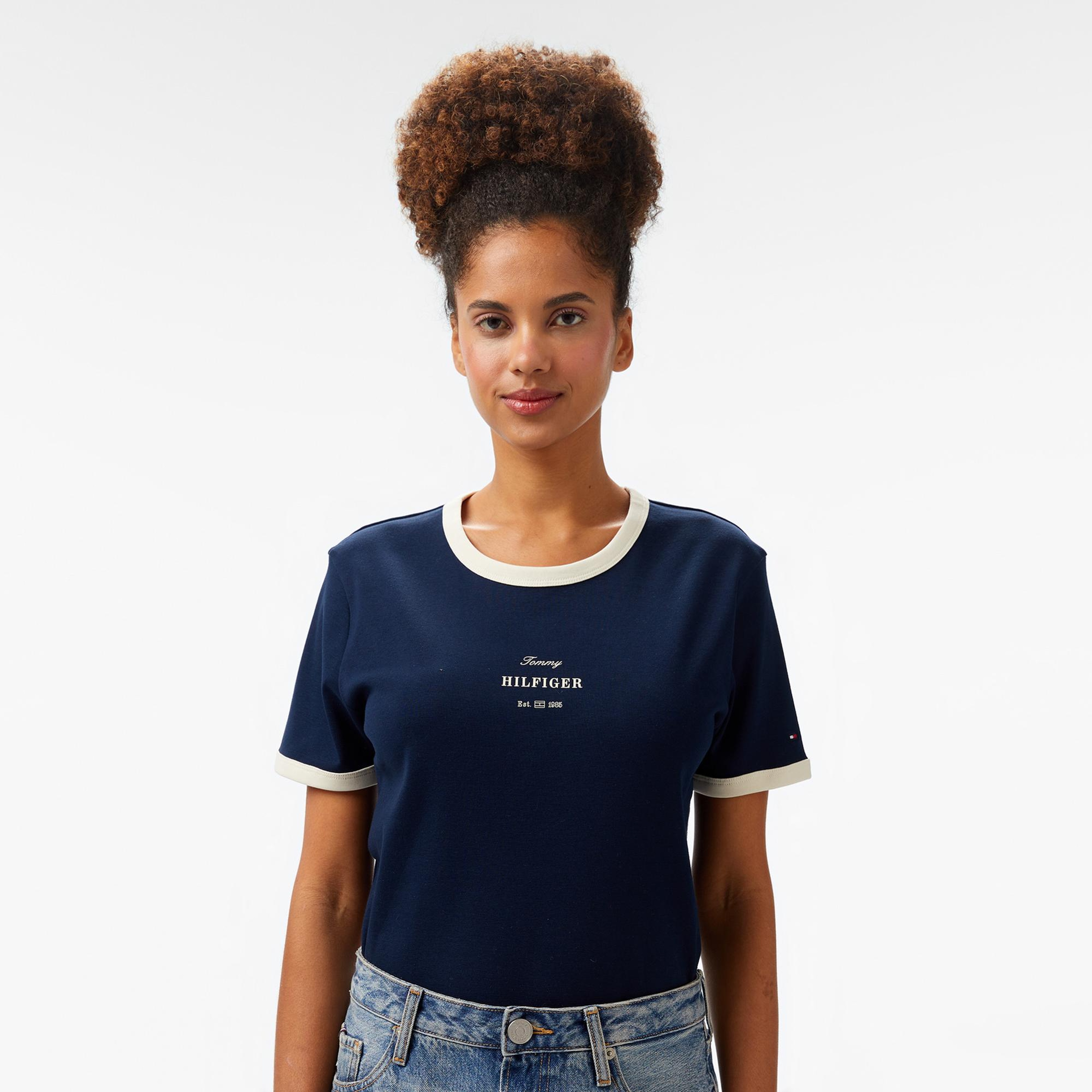 Tommy Hilfiger Reg Monotype Stripe Kadın Lacivert T-Shirt