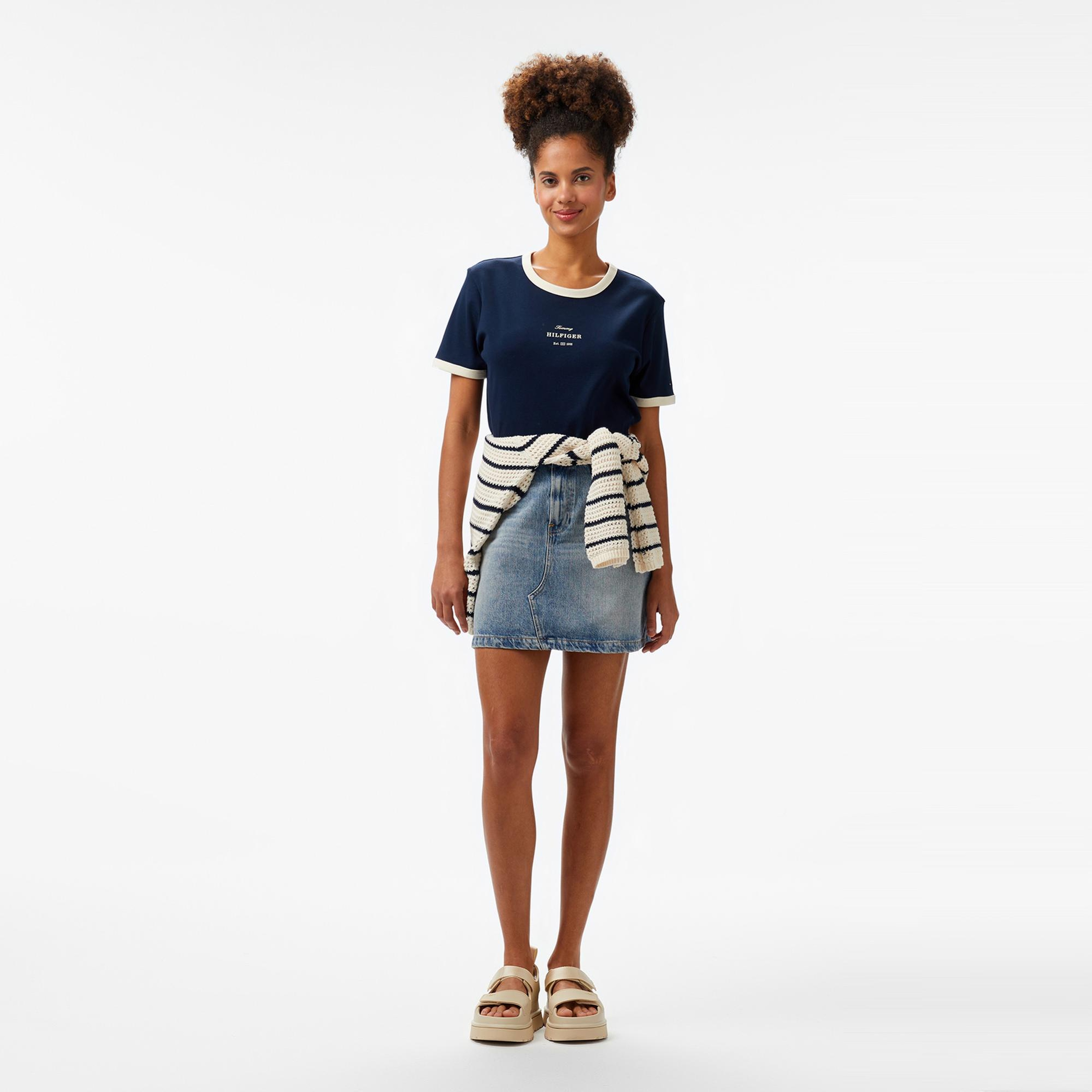 Tommy Hilfiger Reg Monotype Stripe Kadın Lacivert T-Shirt