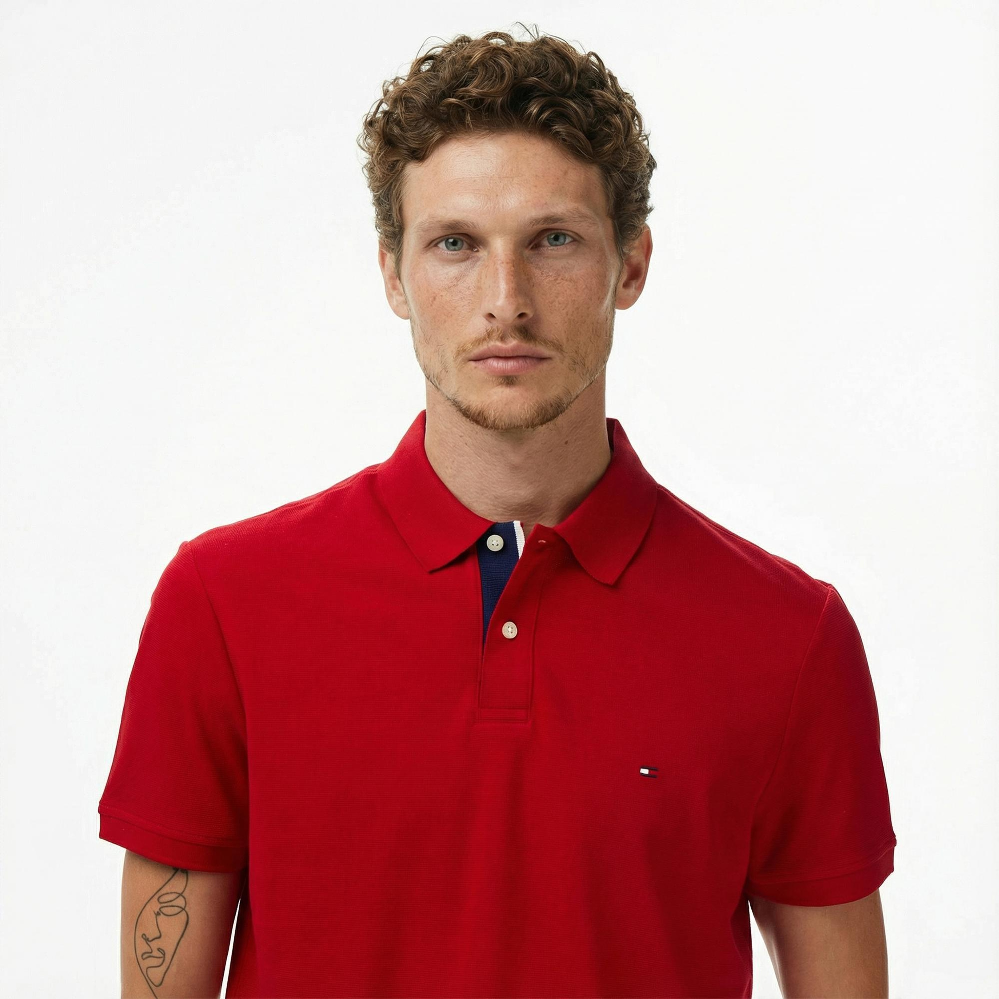 Tommy Hilfiger Contrast Collar Erkek Kırmızı Polo Yaka T-Shirt