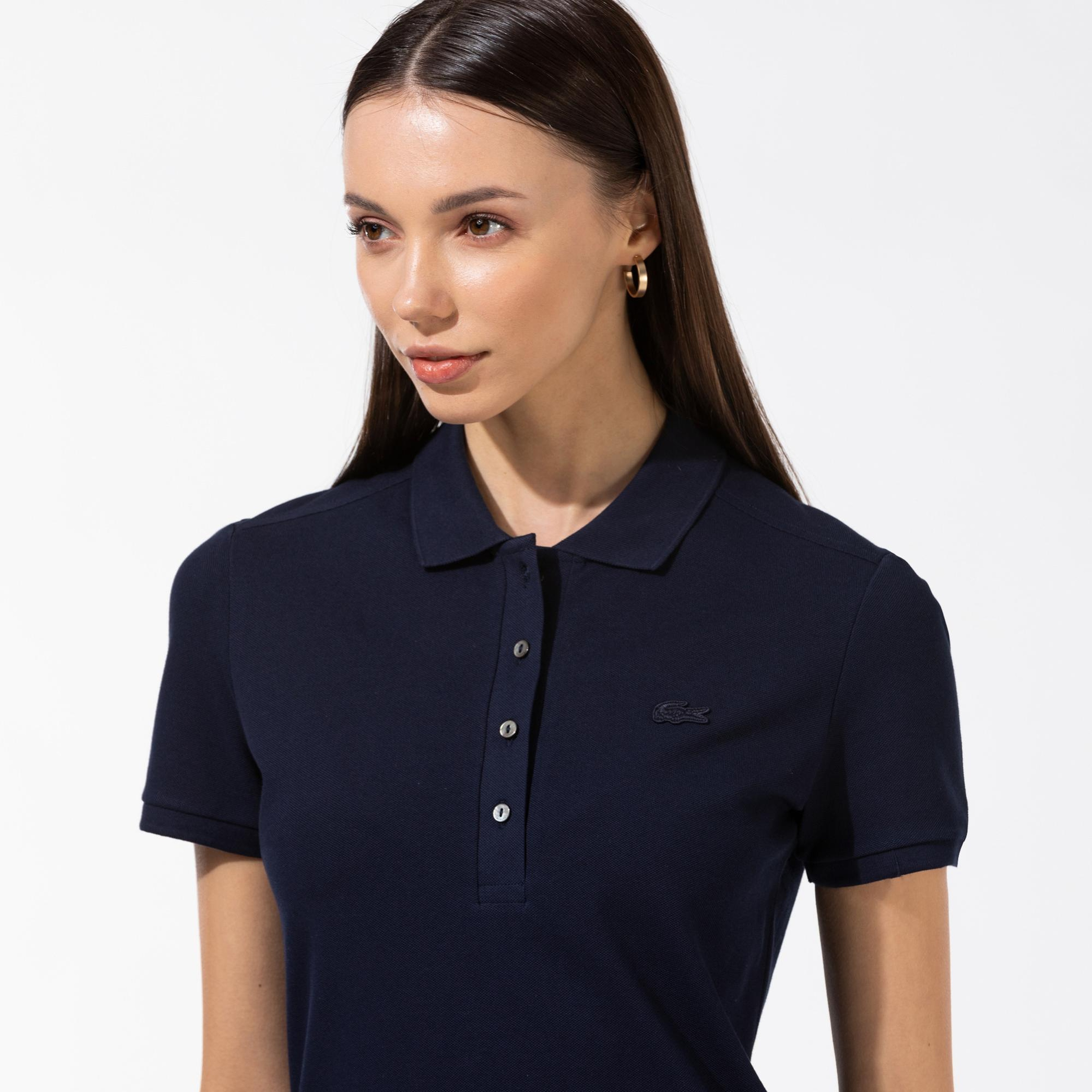 Kadın Slim Fit Kısa Kollu Polo Yaka Lacivert Elbise