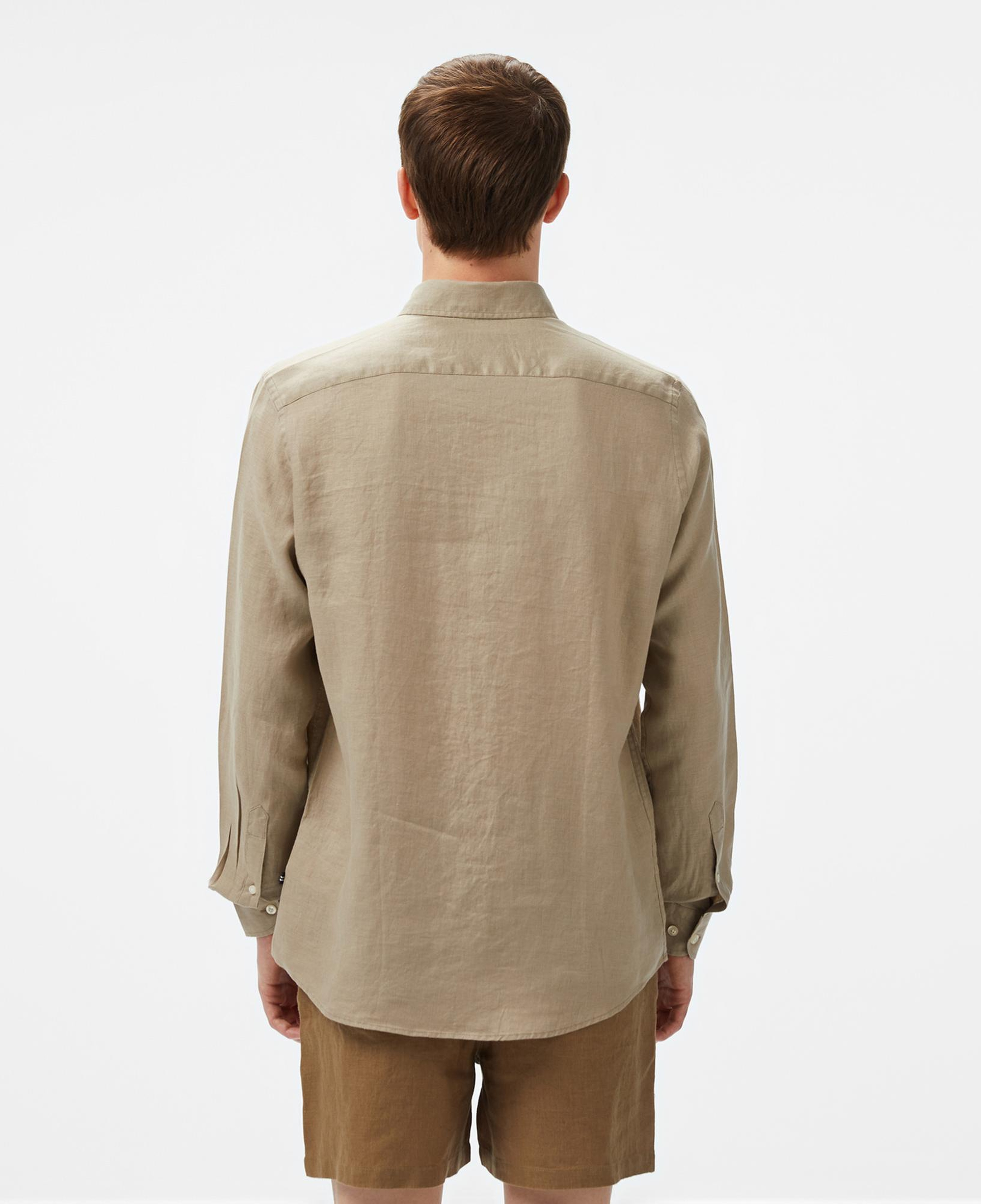 Nautica Erkek Bej Classic Fit Keten Gömlek