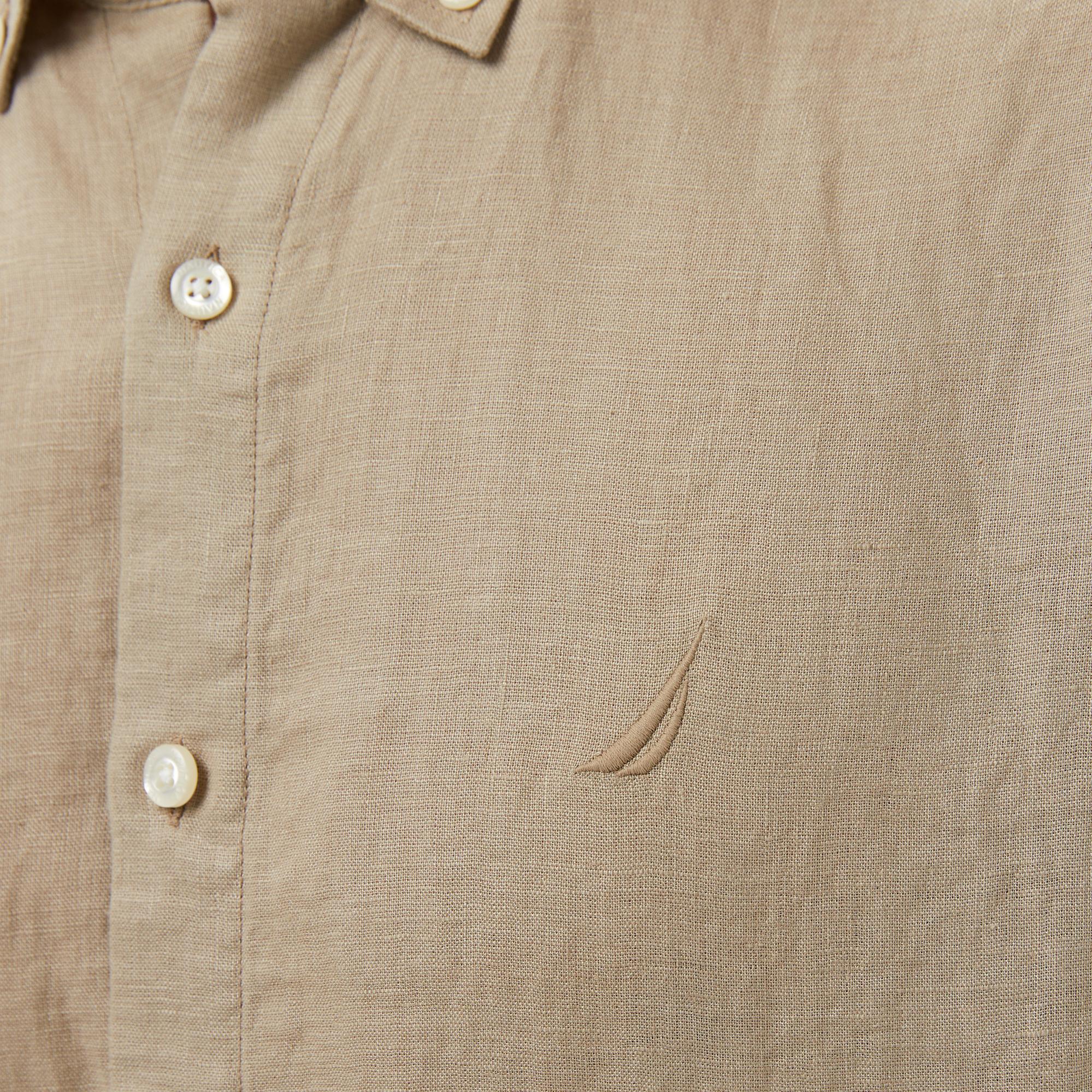 Nautica Erkek Bej Classic Fit Keten Gömlek