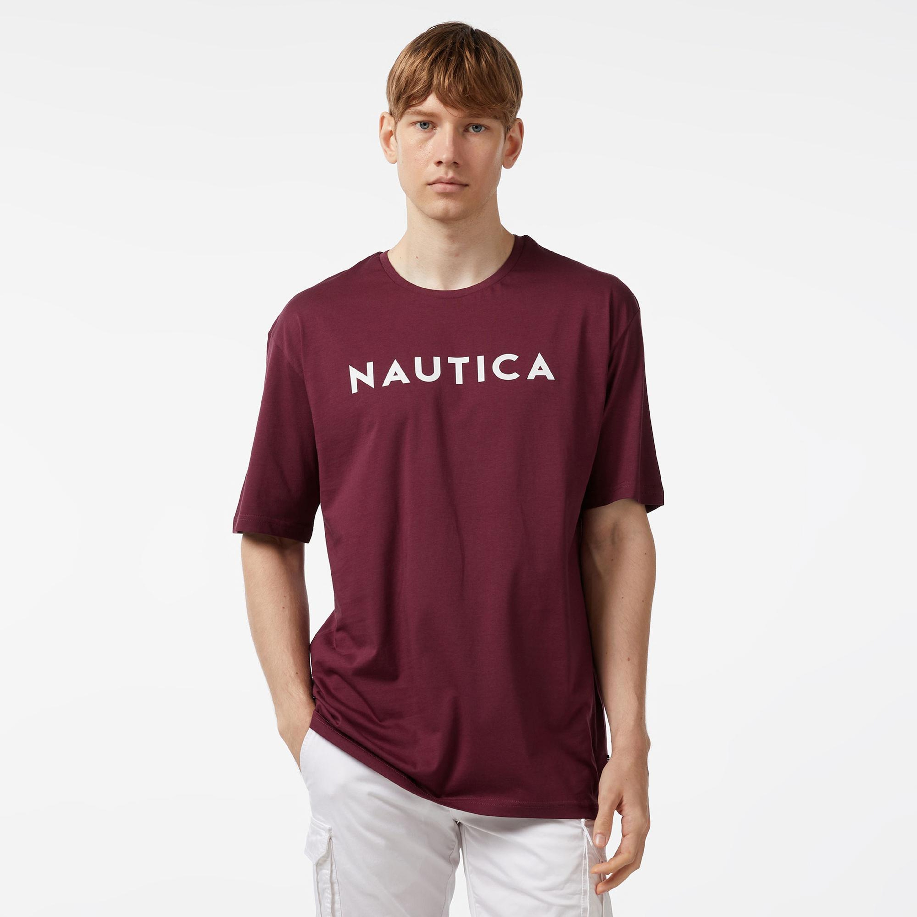 Nautica Erkek Bordo Oversize T-Shirt