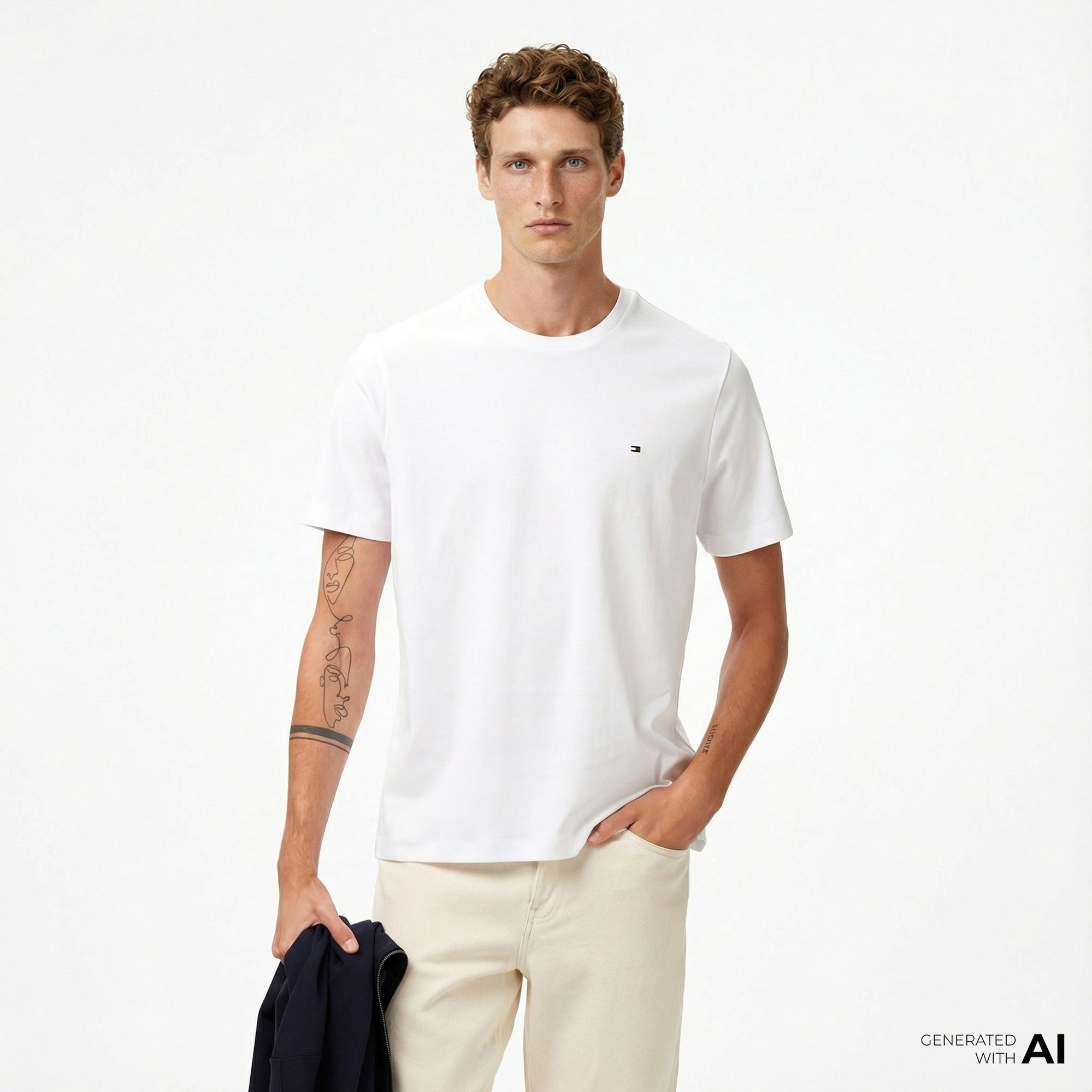 Tommy Hilfiger Elevated Essentials Erkek Beyaz T-Shirt