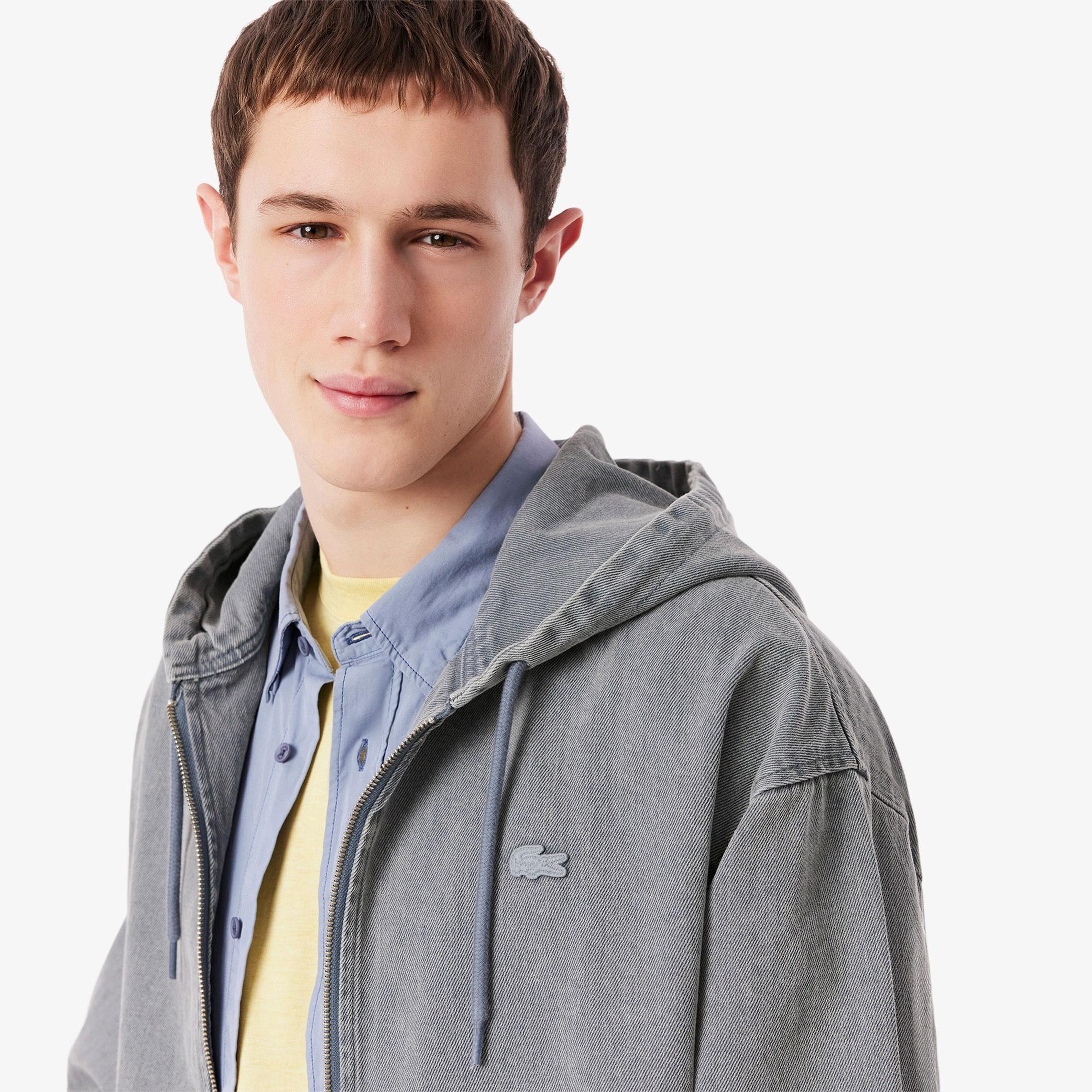 Lacoste Erkek Kapüşonlu Denim Gri Ceket