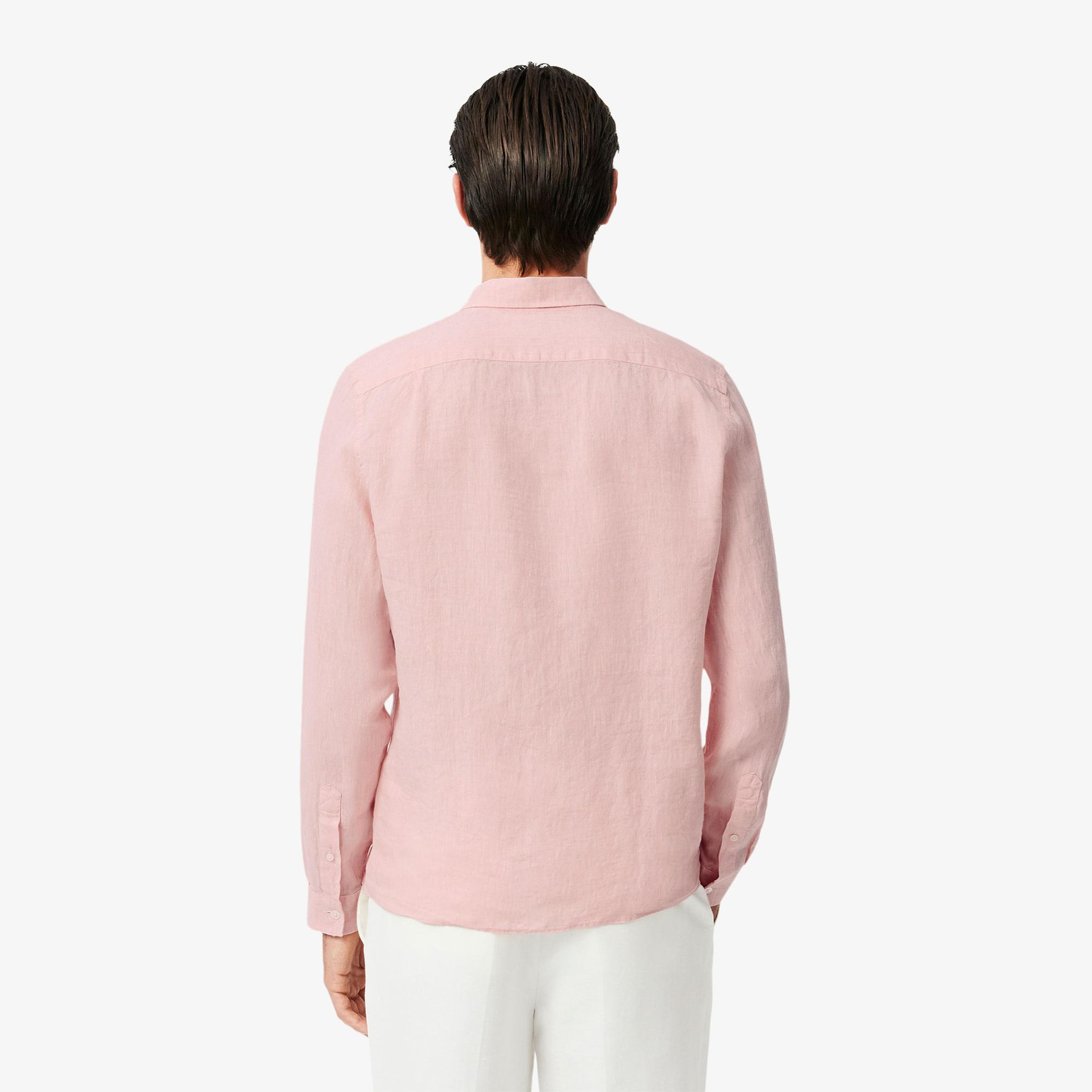 Lacoste Erkek Regular Fit Düğmeli Yaka Keten Açık Pembe Gömlek