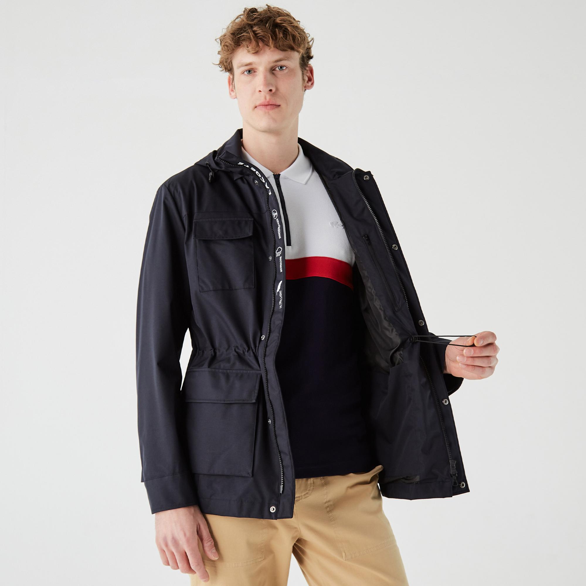 Lacoste Erkek Regular Fit Kapüşonlu Baskılı Lacivert Yağmurluk