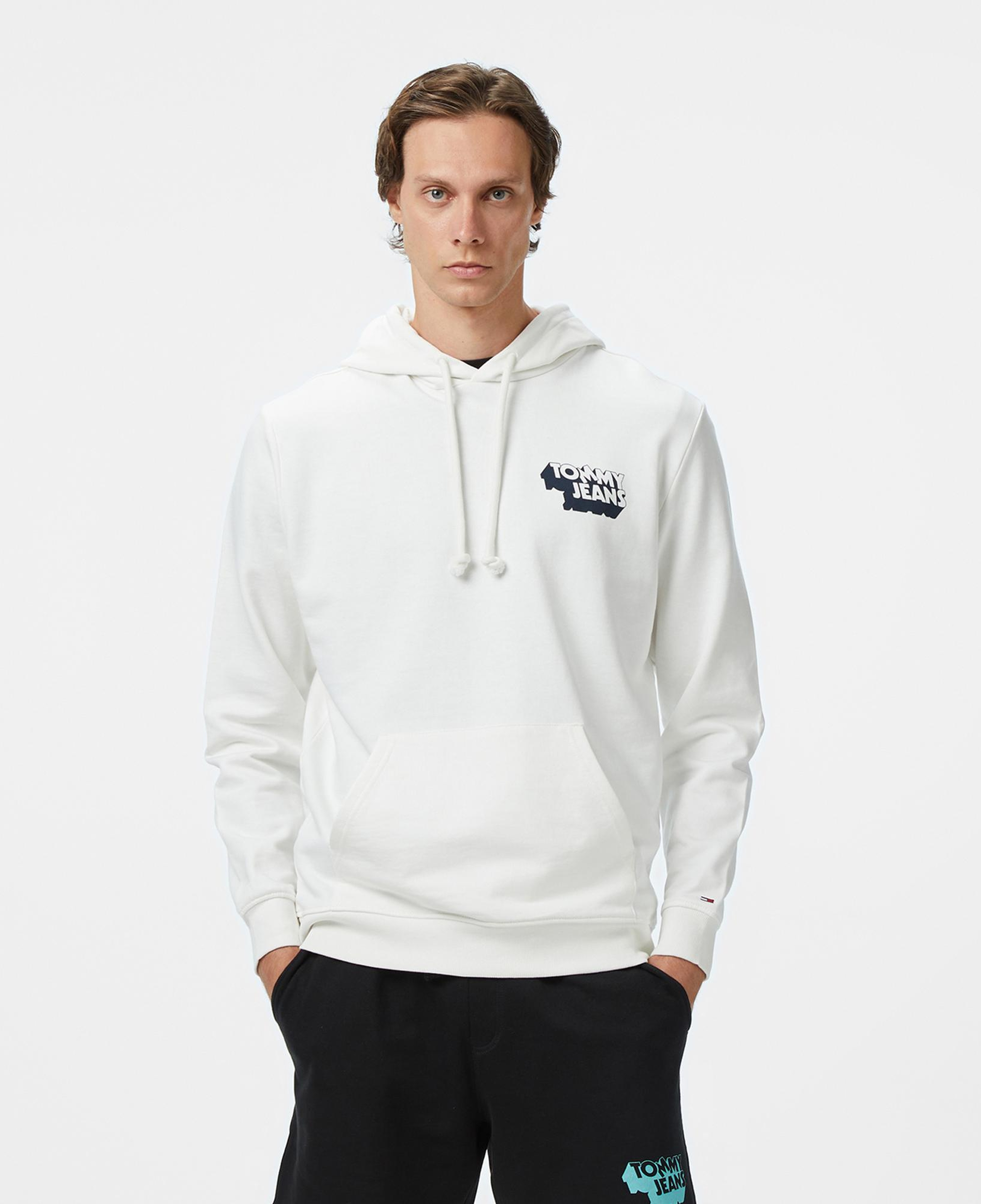 Tommy Jeans Stack Logo Erkek Beyaz Sweatshirt