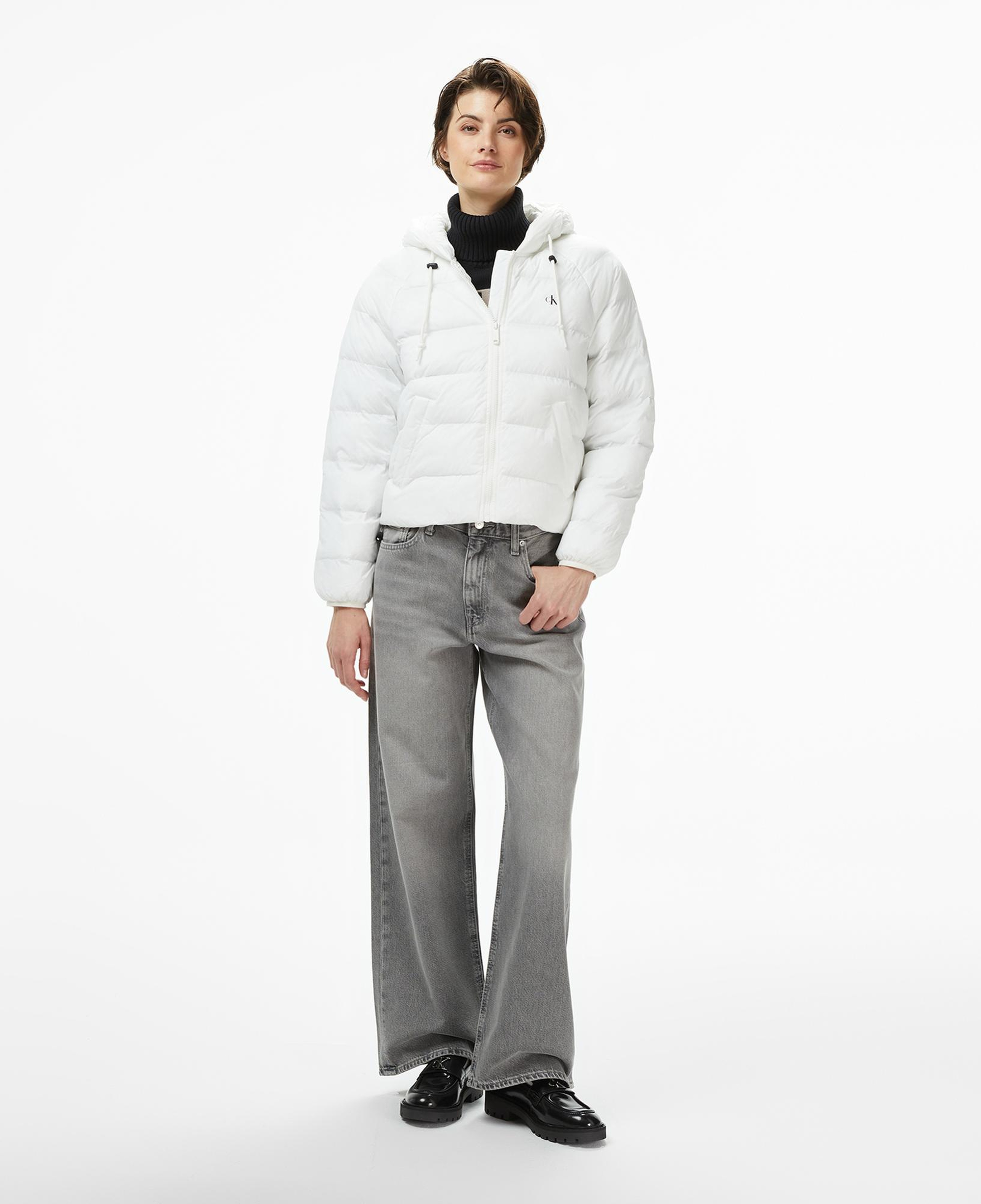 Calvin Klein Lightweight Logo Puffer Kadın Beyaz Mont