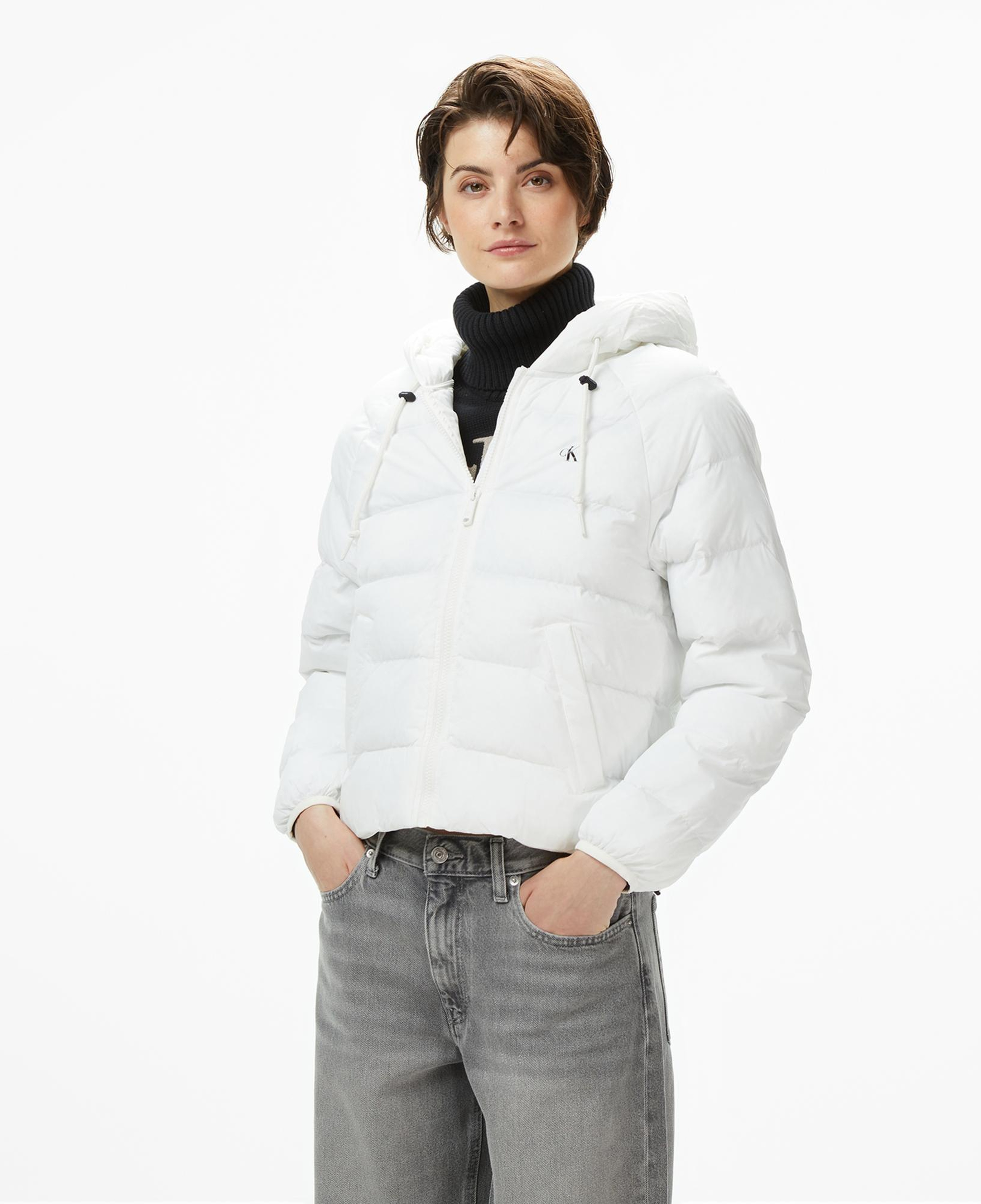 Calvin Klein Lightweight Logo Puffer Kadın Beyaz Mont
