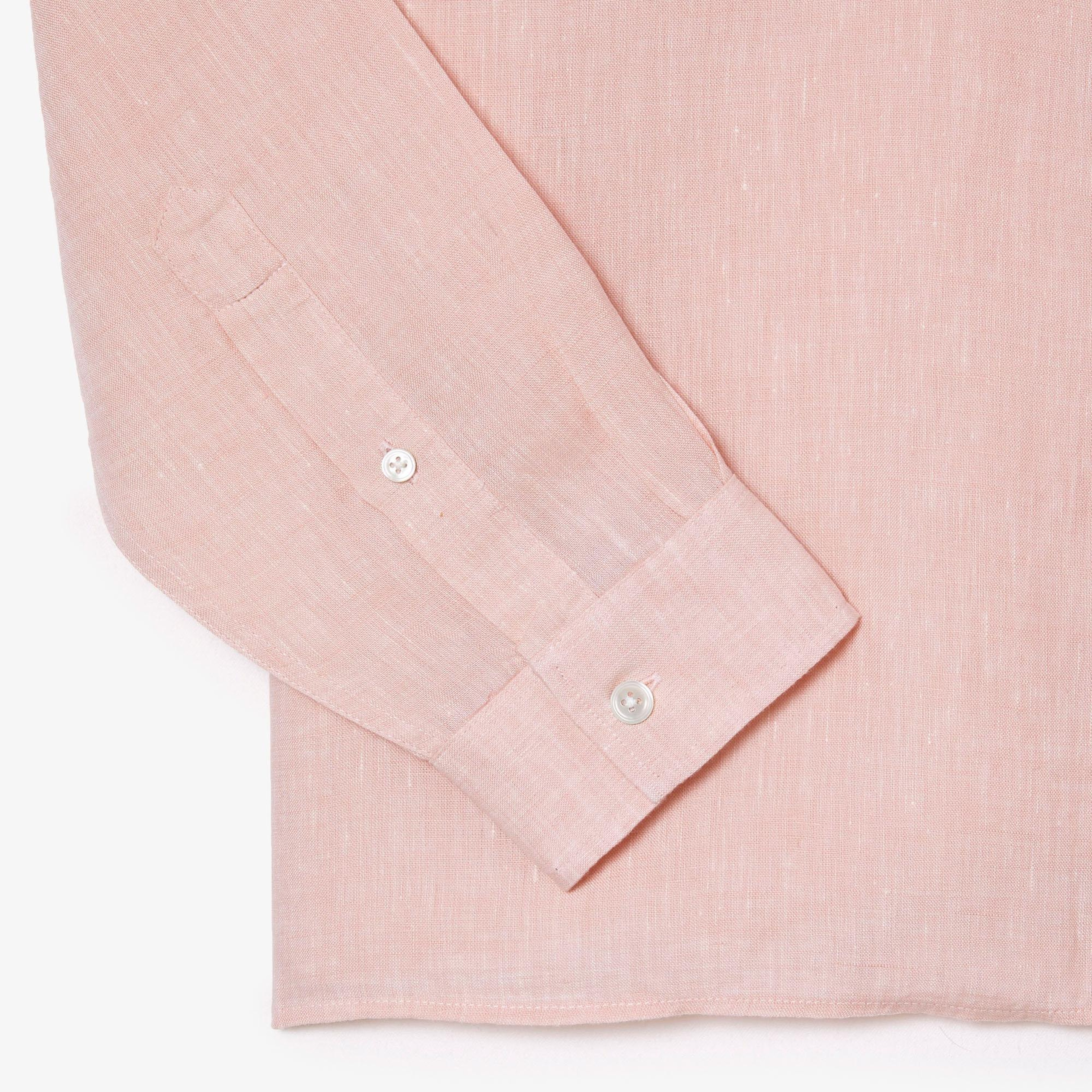 Lacoste Erkek Regular Fit Düğmeli Yaka Keten Açık Pembe Gömlek