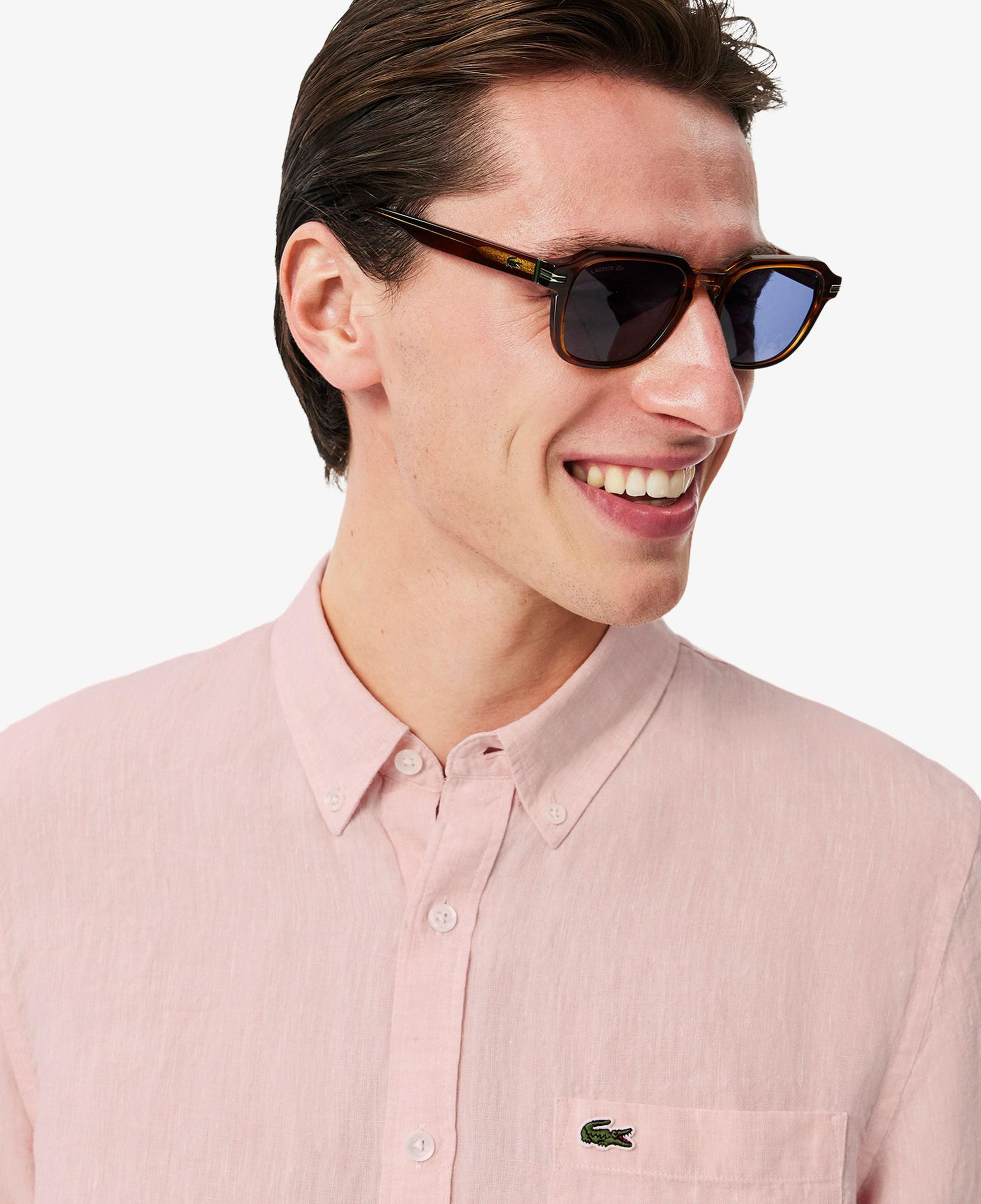 Lacoste Erkek Regular Fit Düğmeli Yaka Keten Açık Pembe Gömlek