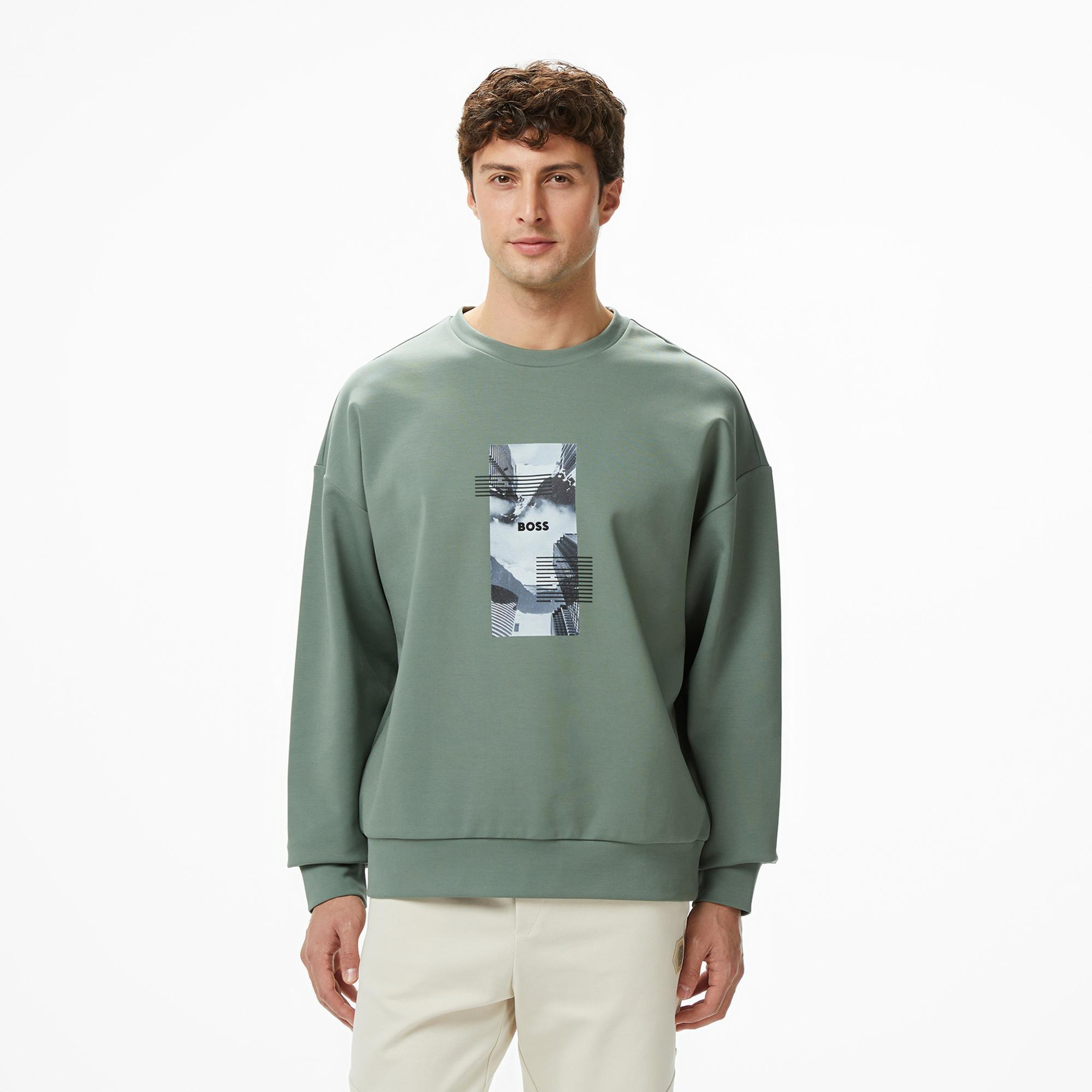 Boss Stenson Zone Erkek Yeşil Sweatshirt