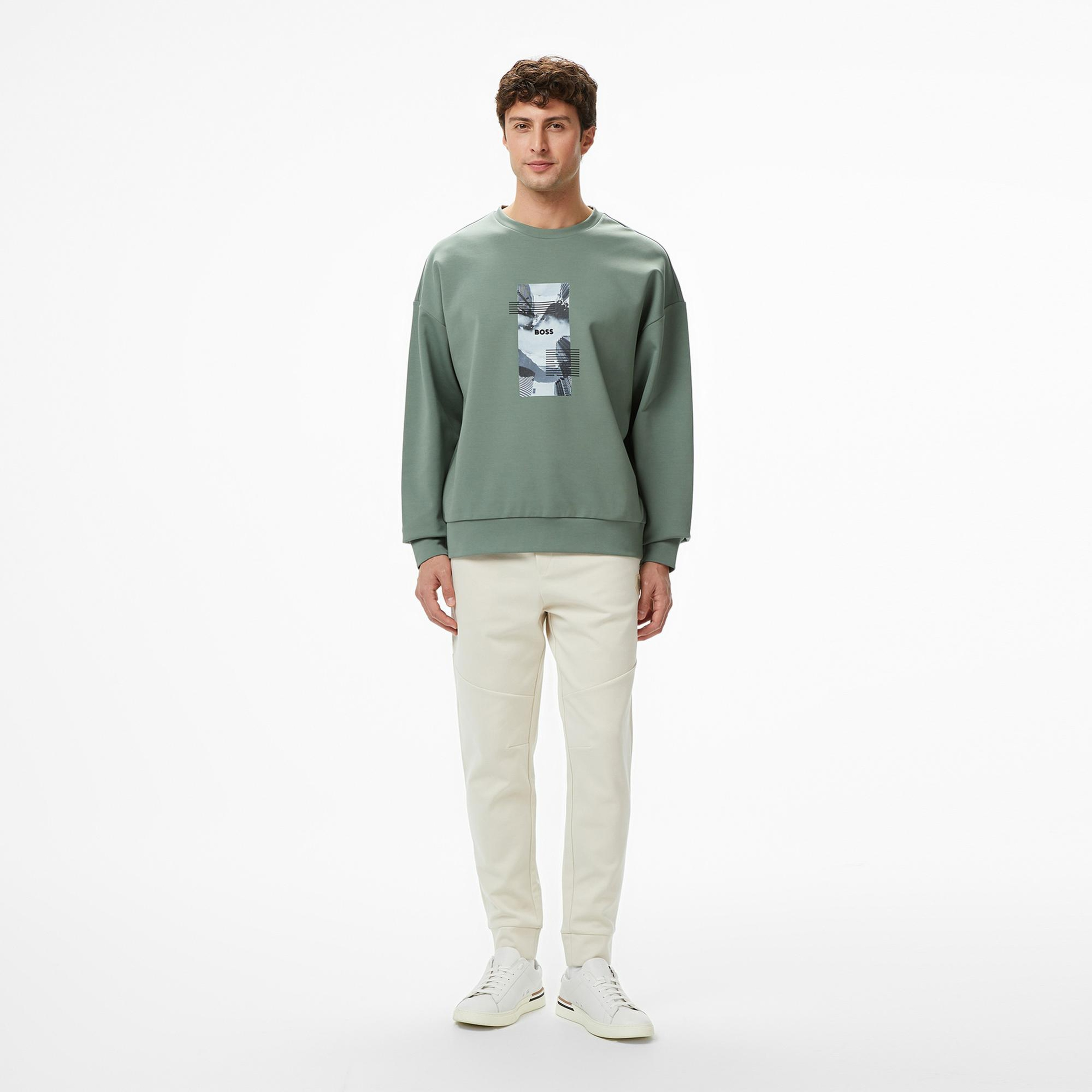 Boss Stenson Zone Erkek Yeşil Sweatshirt