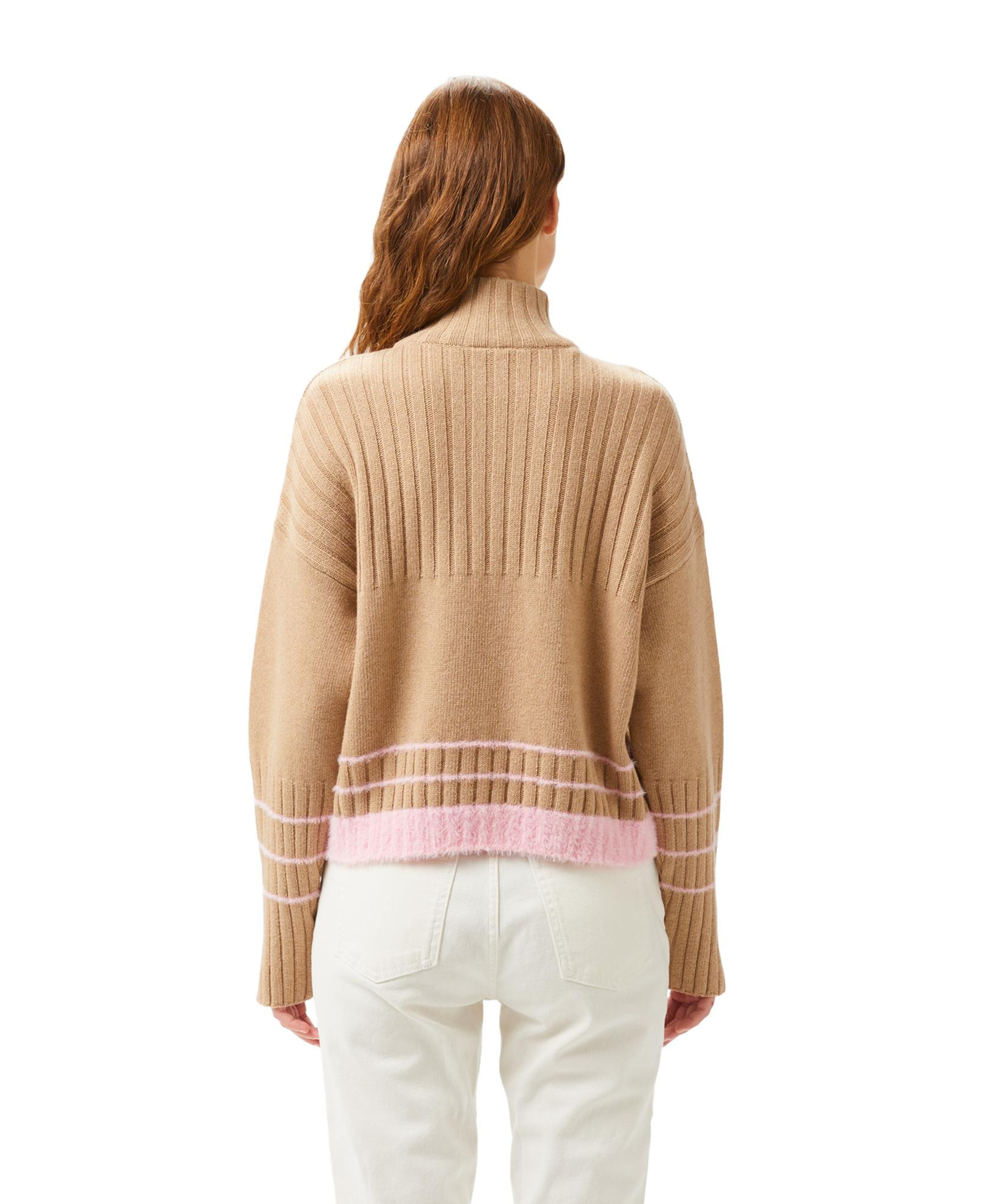 Lacoste Kadın Regular Fit Yarım Fermuarlı Renk Bloklu Bej Kazak