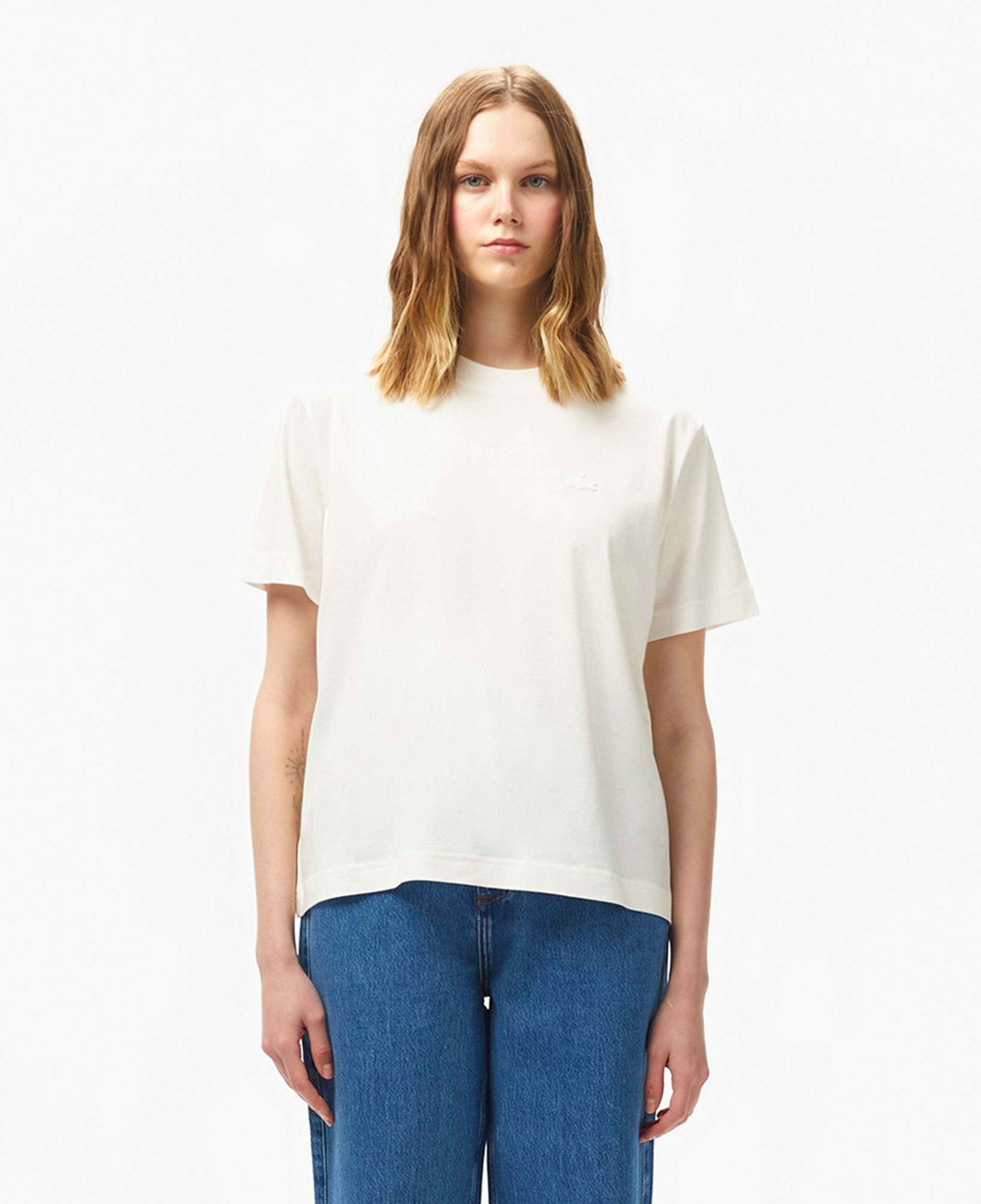 Lacoste Kadın Loose Fit Bisiklet Yaka Beyaz T-Shirt