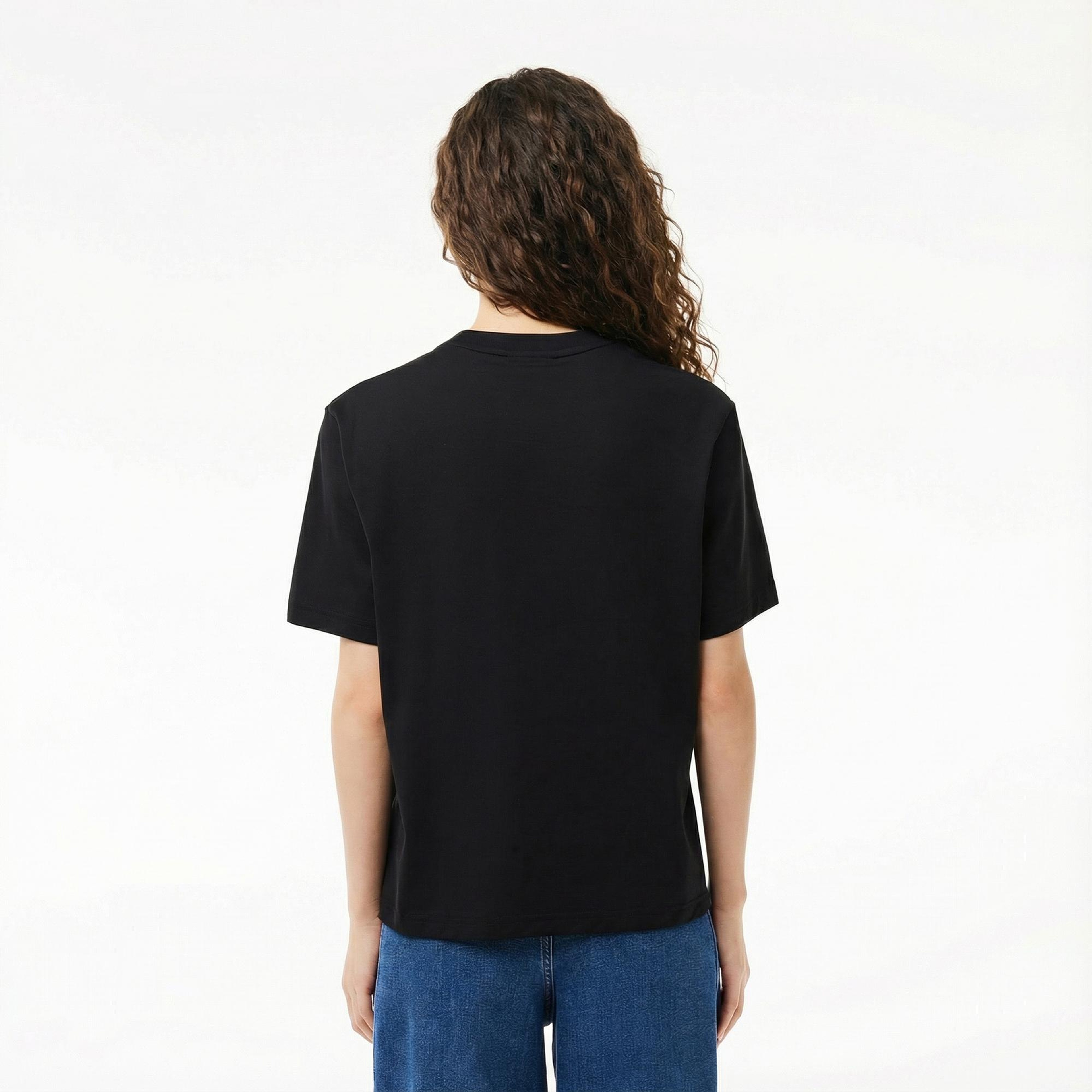 Lacoste Kadın Relaxed Fit Bisiklet Yaka Siyah T-Shirt