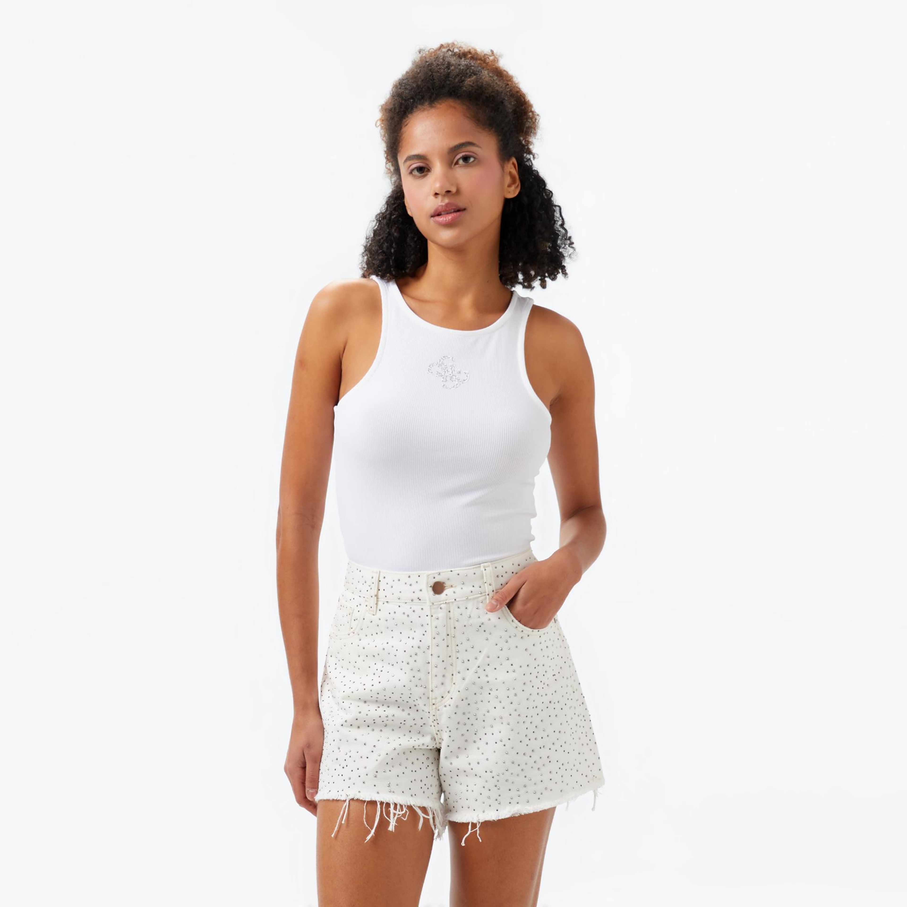 Guess New Round Kadın Beyaz Kolsuz T-Shirt