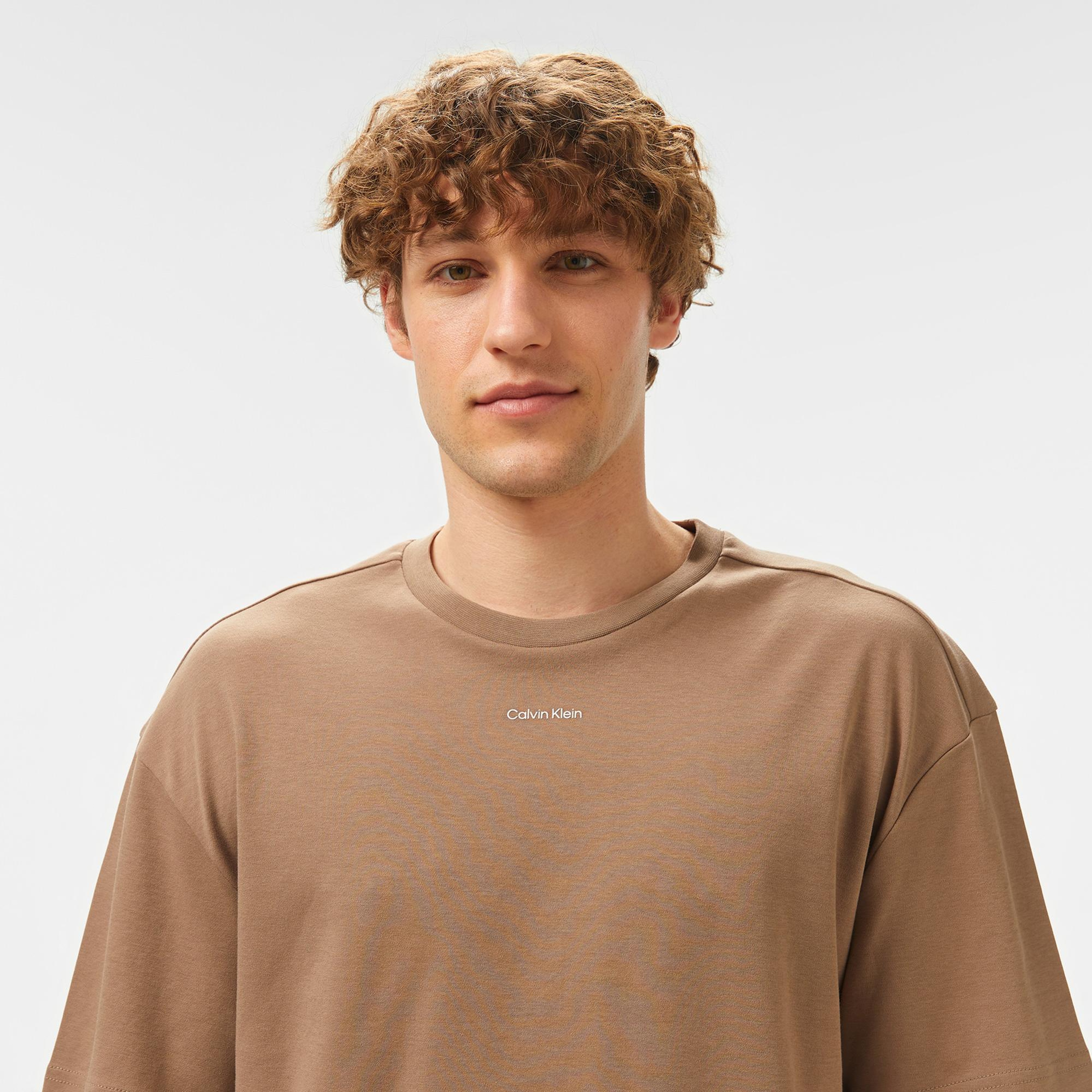 Calvin Klein Nano Logo İnterlo Erkek Kahverengi T-Shirt
