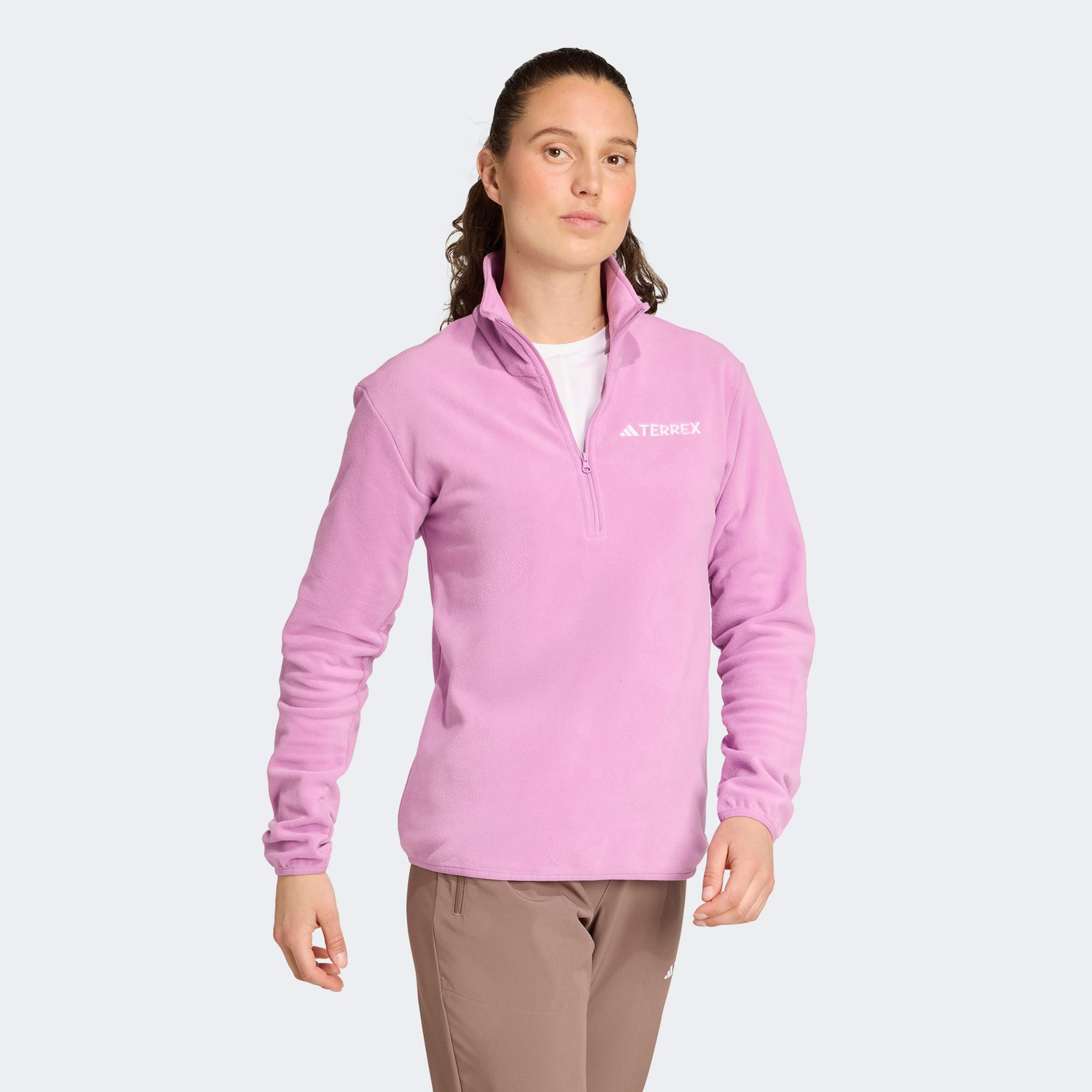 adidas Mountain Essentials Half-Zip Fleece Kadın Pembe Polar