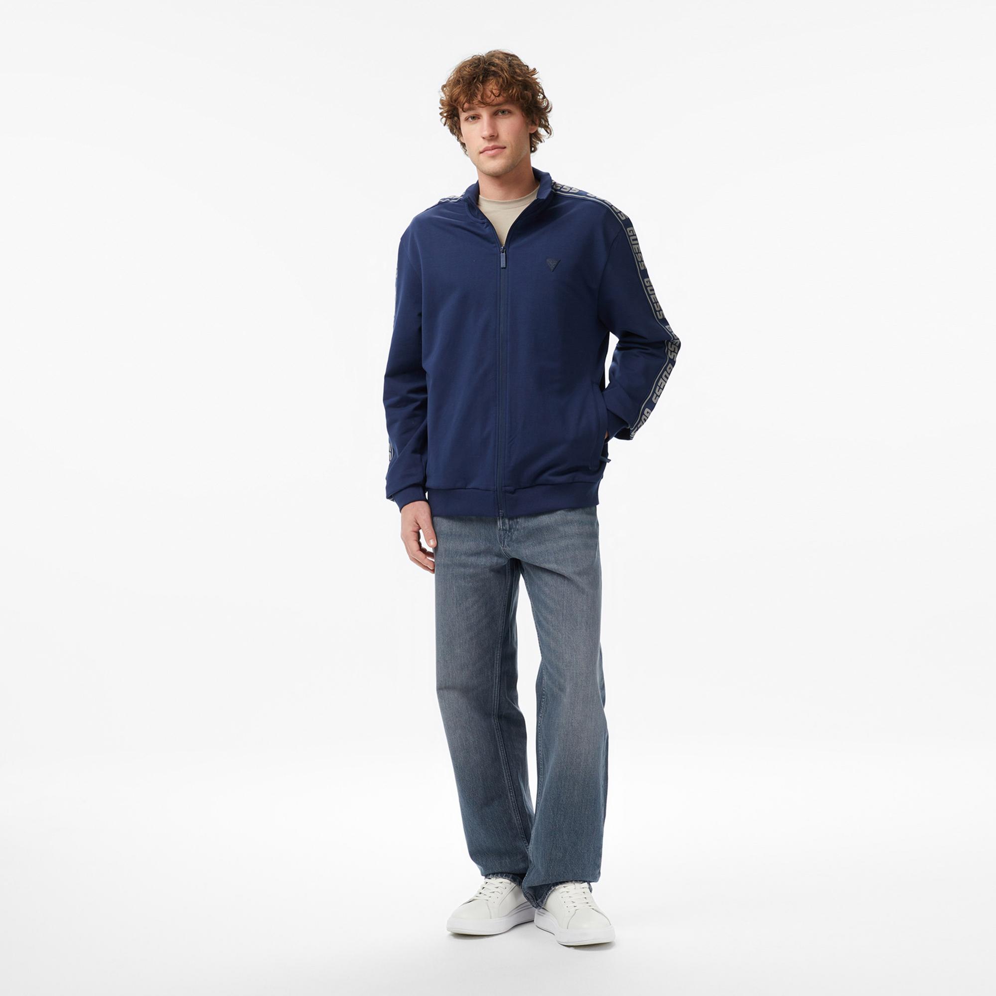 Guess Full Zip Aktif Erkek Mavi Sweatshirt