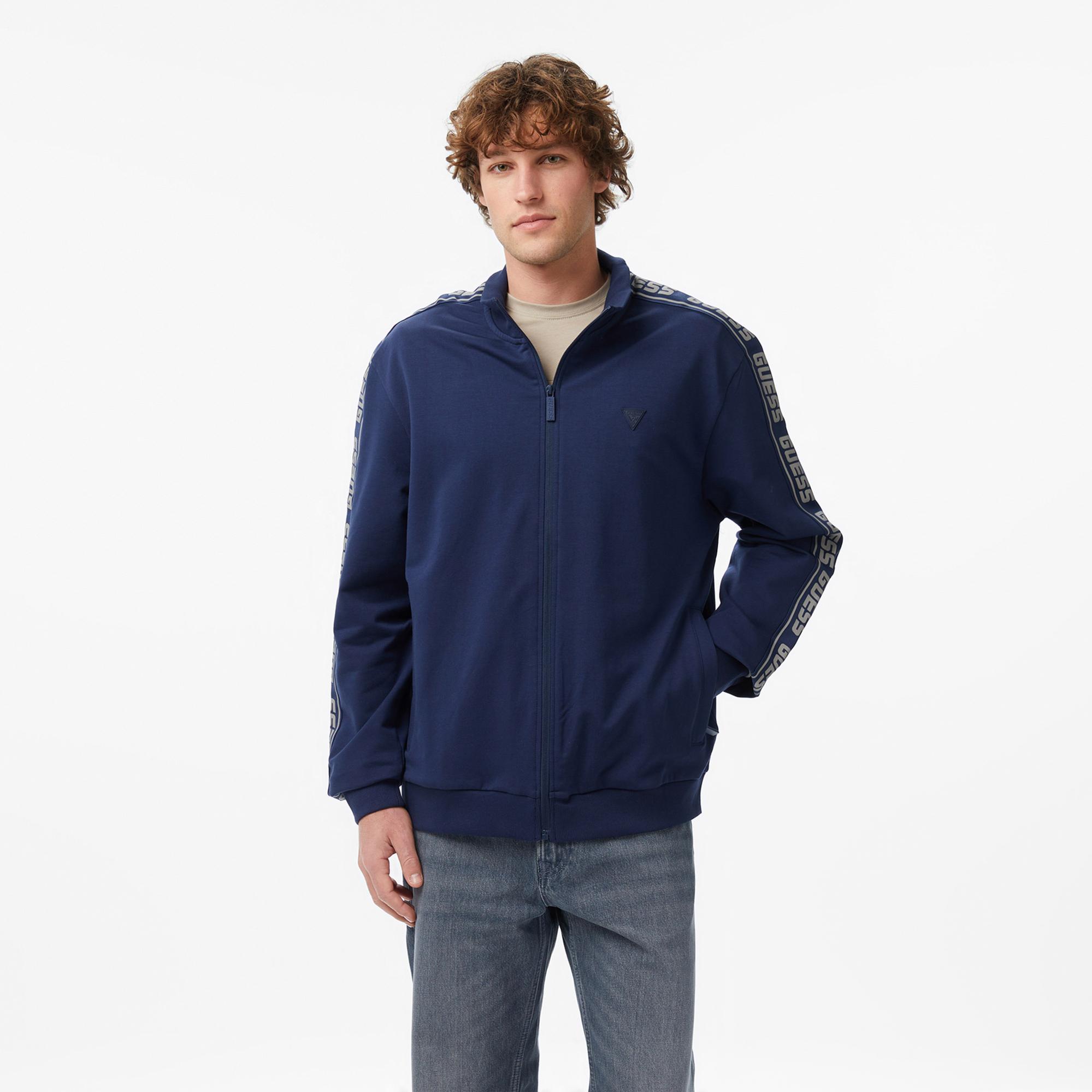 Guess Full Zip Aktif Erkek Mavi Sweatshirt