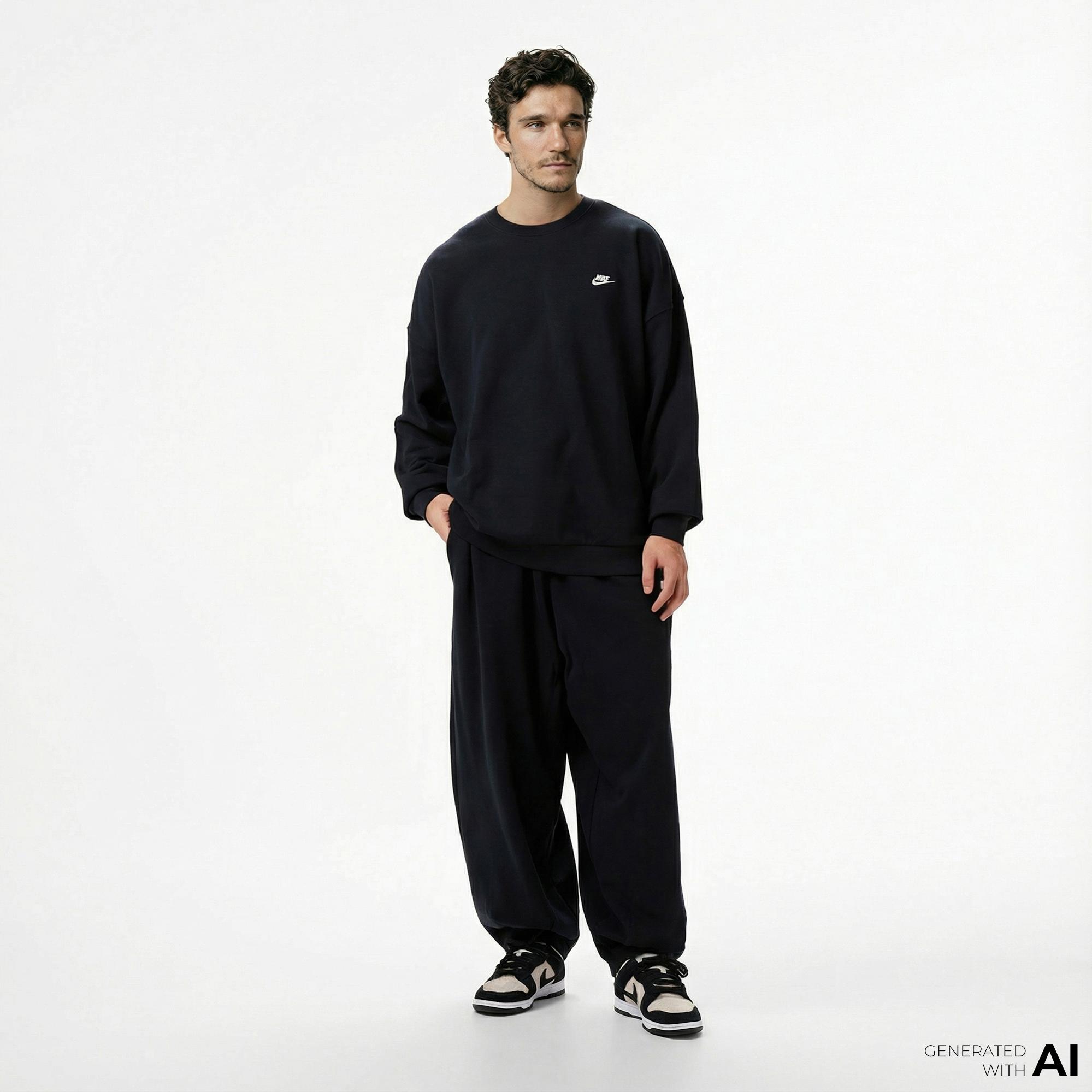 Nike Club Fleece Oversized French Terry Erkek Siyah Eşofman Altı