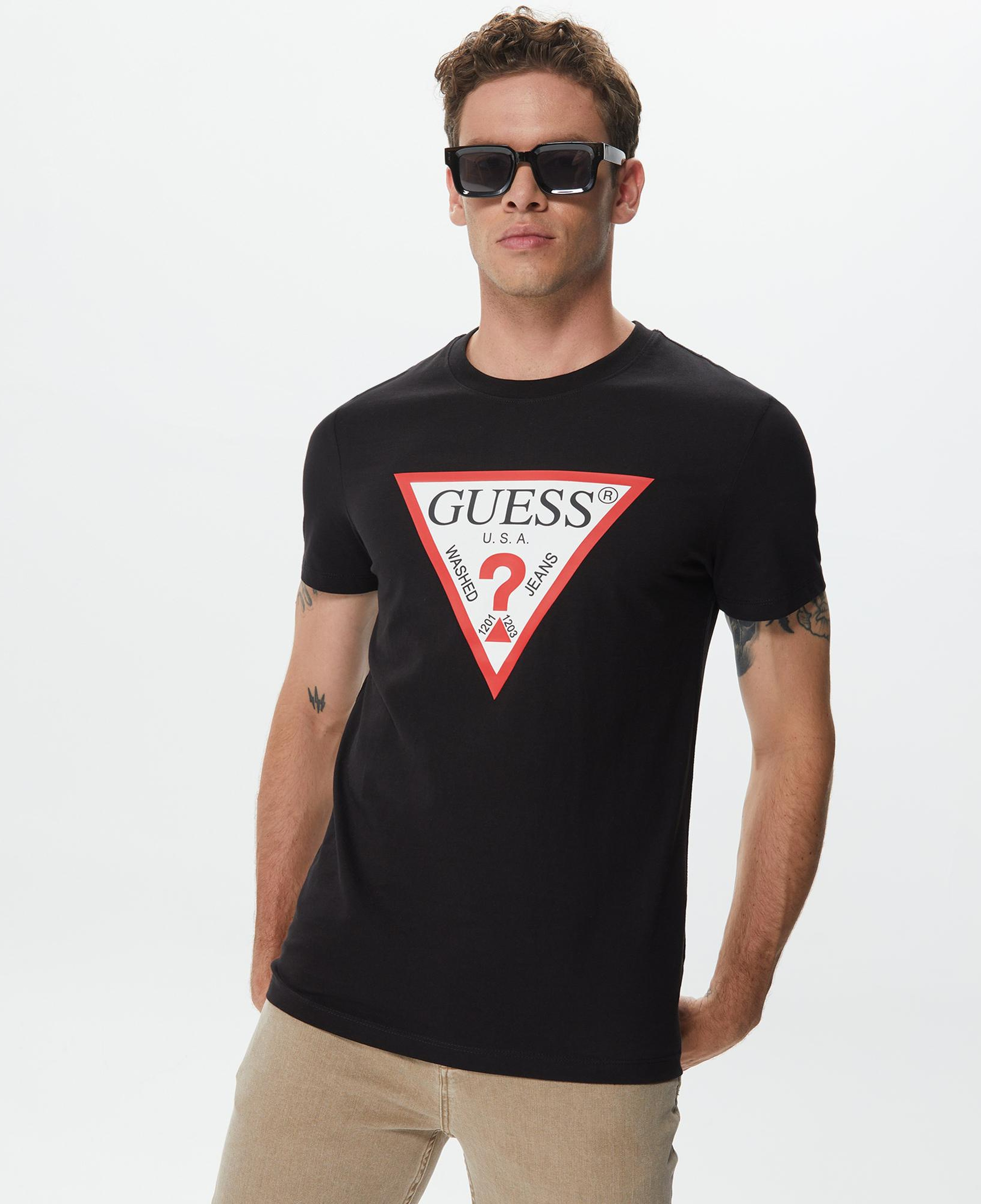 Guess Original Logo Mid Organic Stream Jersey Erkek Siyah T-Shirt