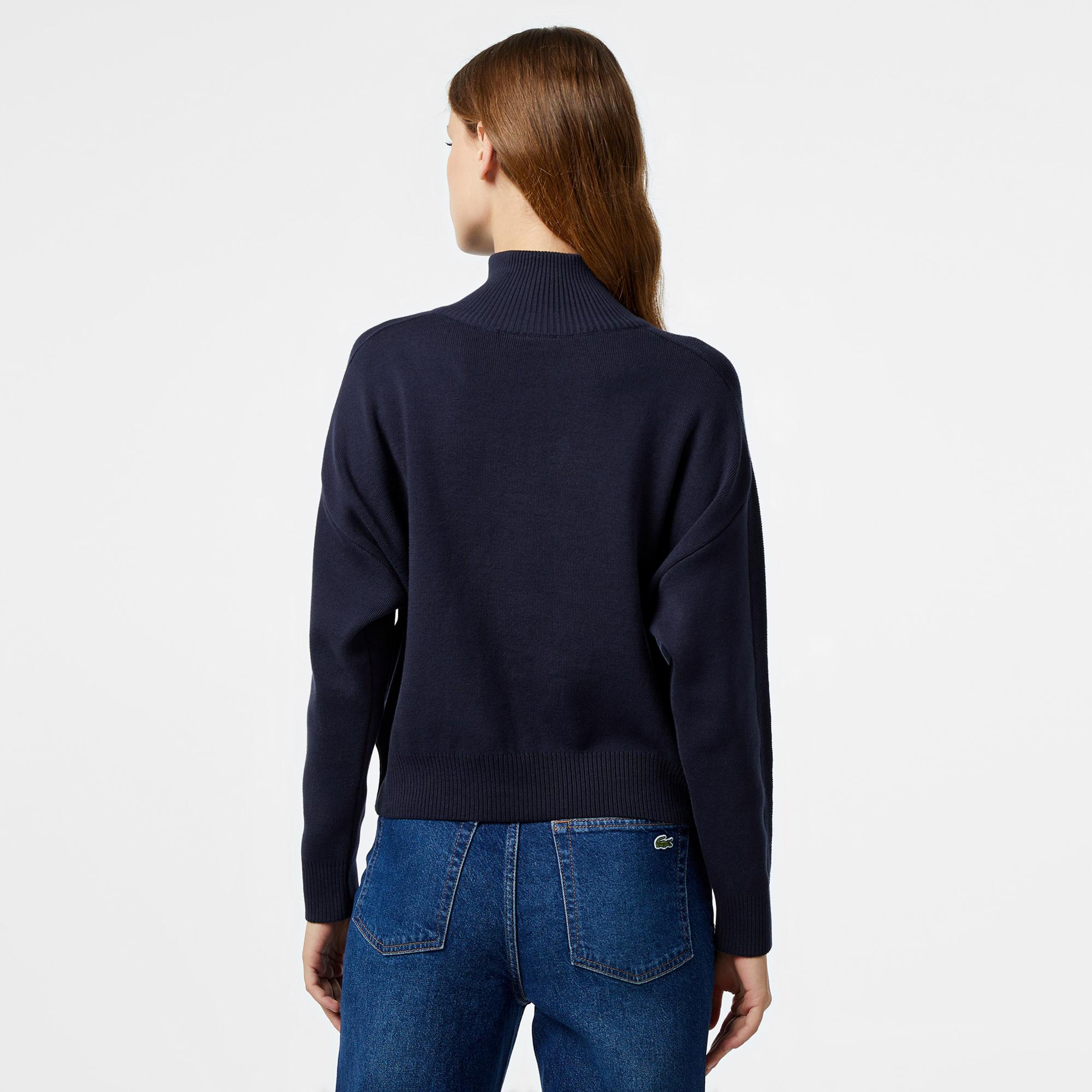 Lacoste Kadın Relaxed Fit Yarım Fermuarlı Lacivert Triko