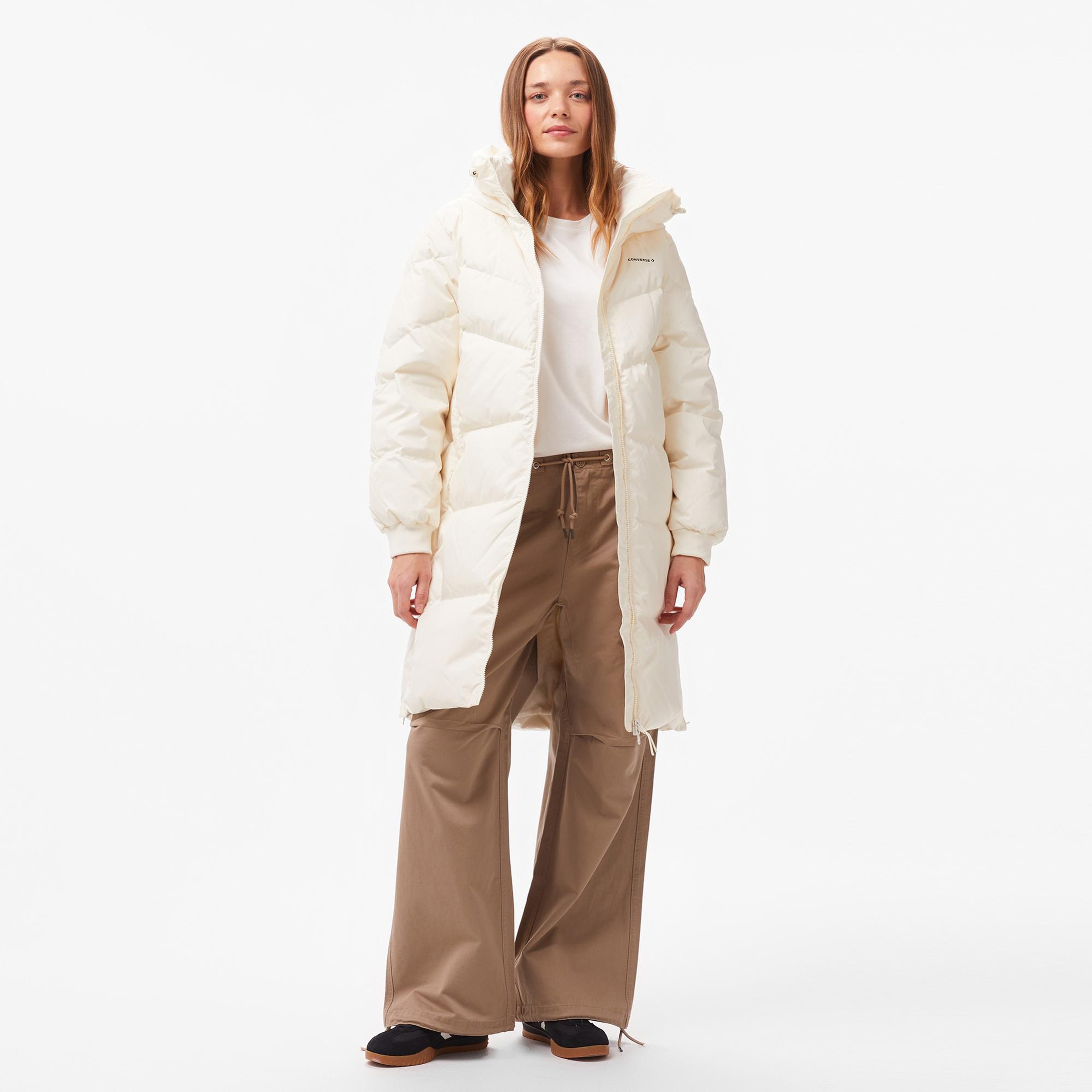 Converse Kadın Kapüşonlu Krem Şişme Mont
