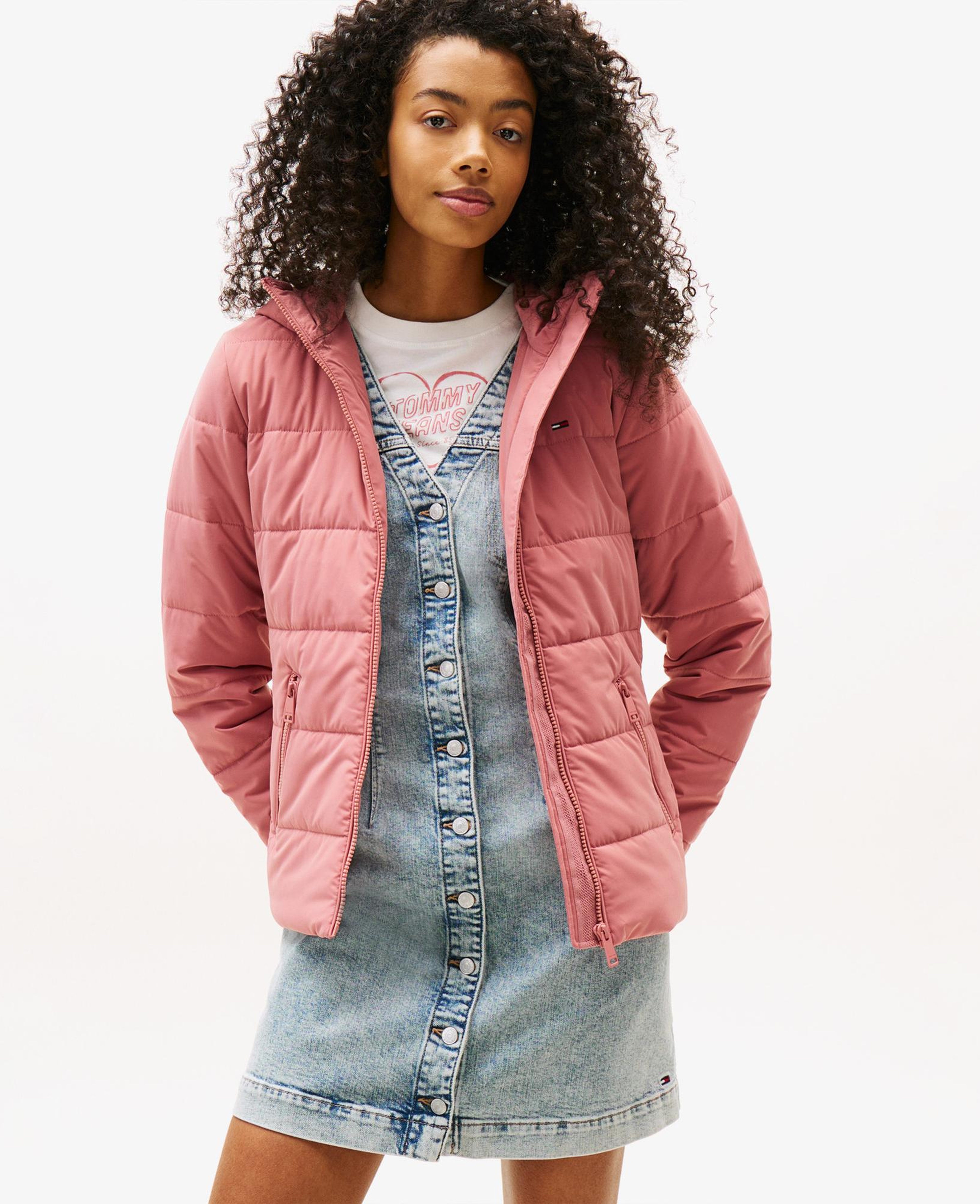 Tommy Jeans Slim Padded Kadın Puffer Pembe Mont